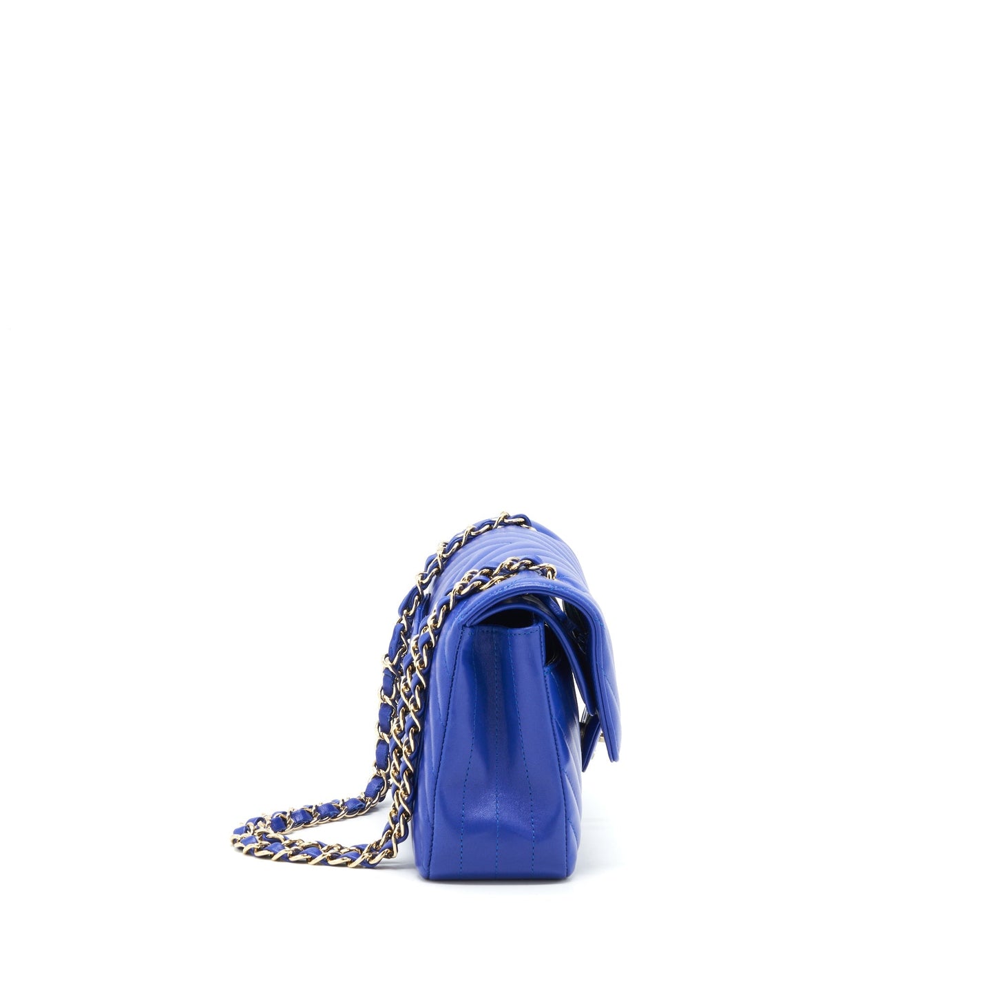 Chanel Small Classic Flap Bag Chevron Lambskin Blue L