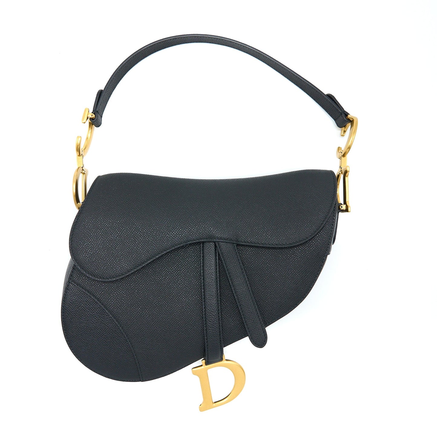 Dior Medium Saddle Purse With Strap Grained Calfskin Black