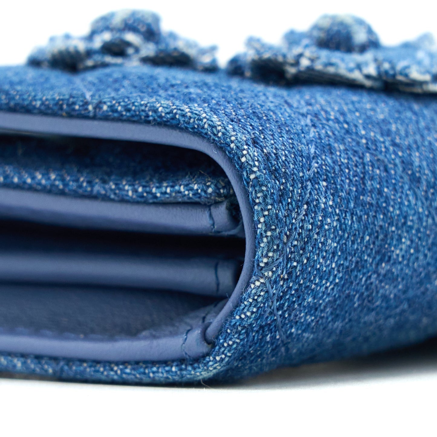 Chanel Flap Card Holder Camellia Denim Blue