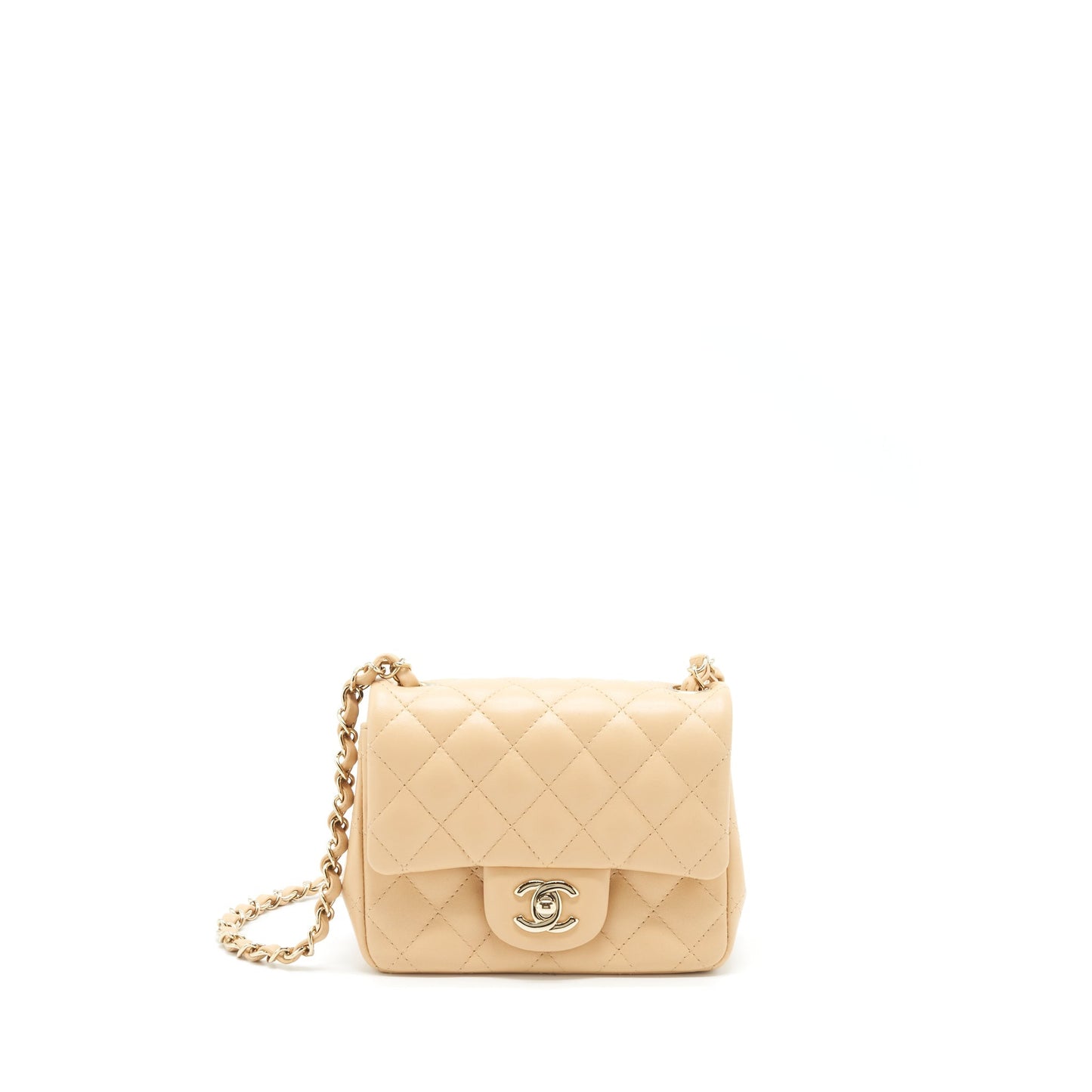 Chanel 22C Mini Square Flap Bag Lambskin Beige L