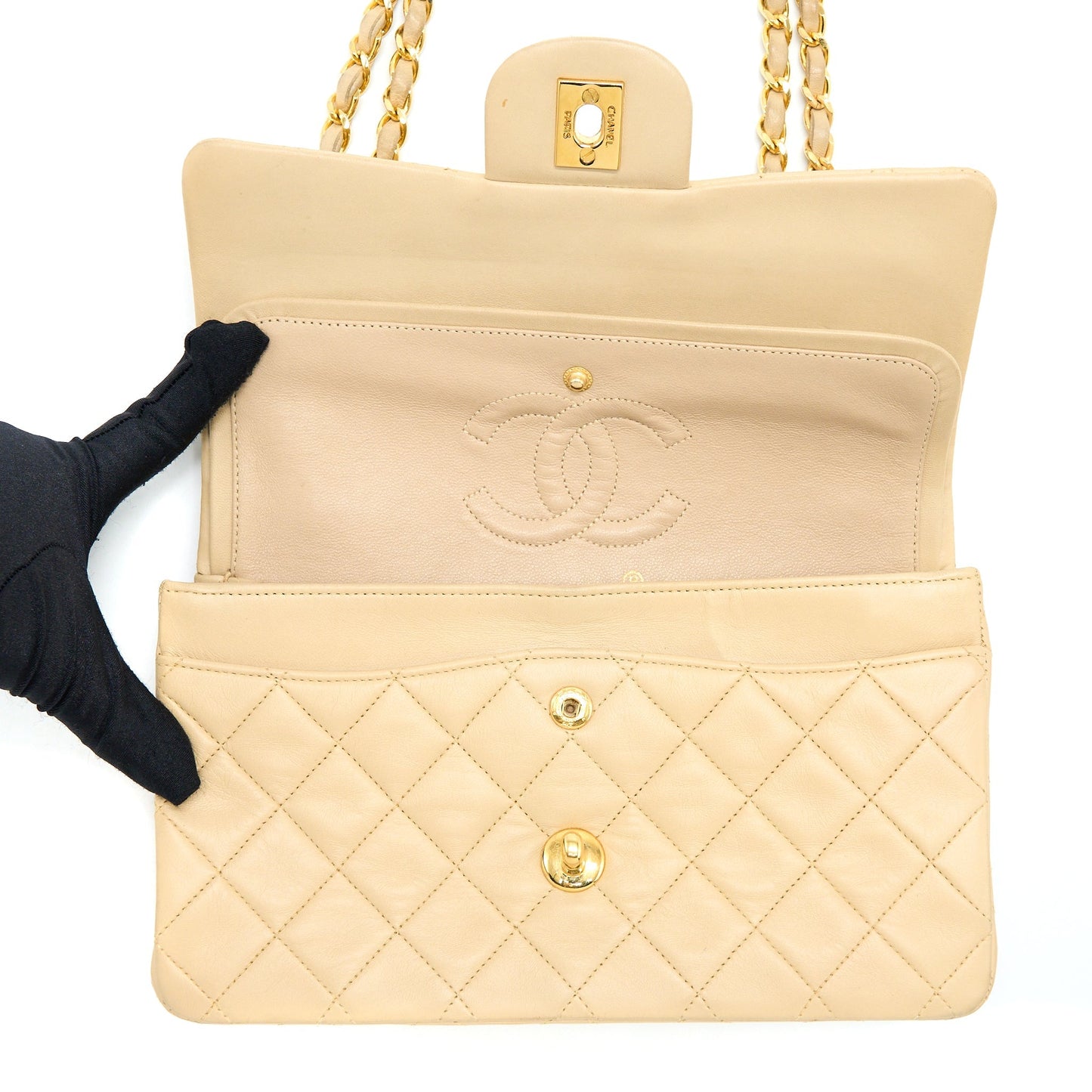 Chanel  Small Classic Double Flap Bag Lambskin Beige