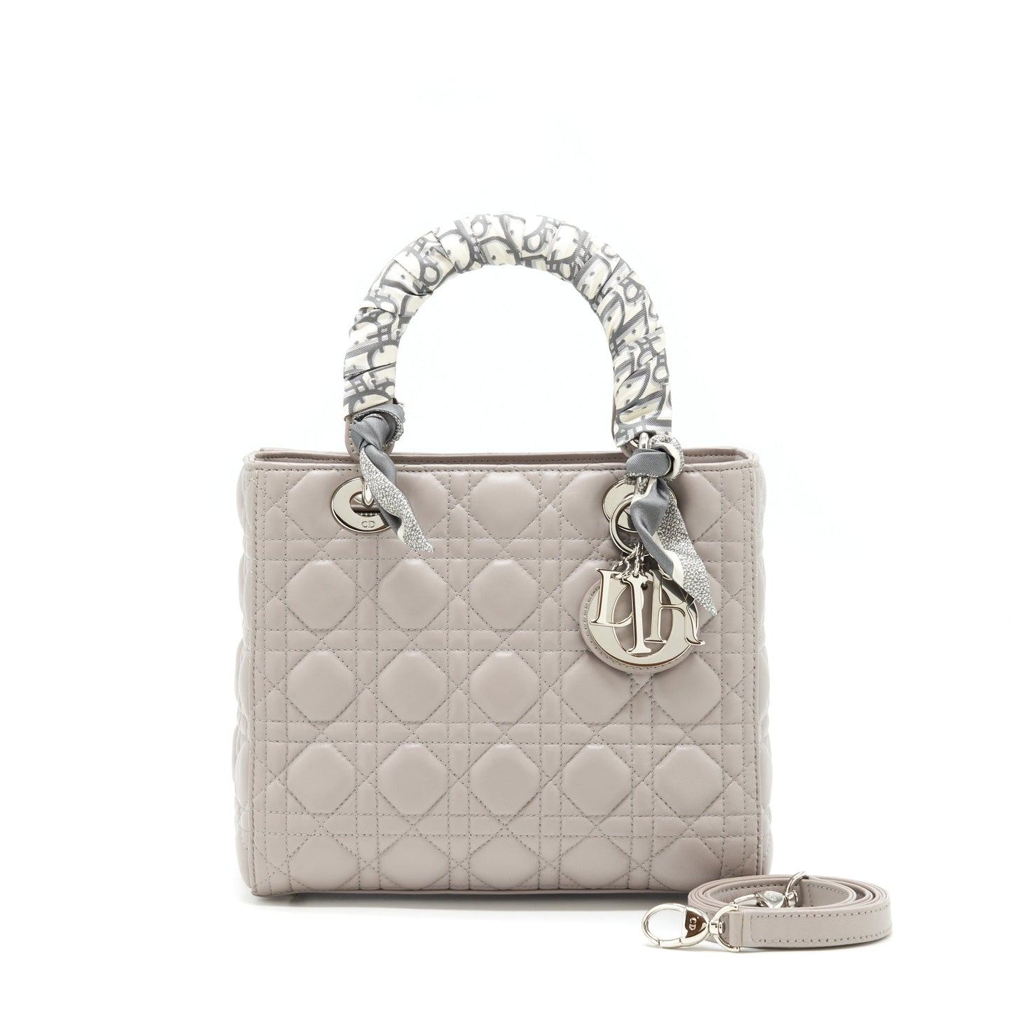Dior Lady Dior Medium Lambskin Grey With An Extra Twilly