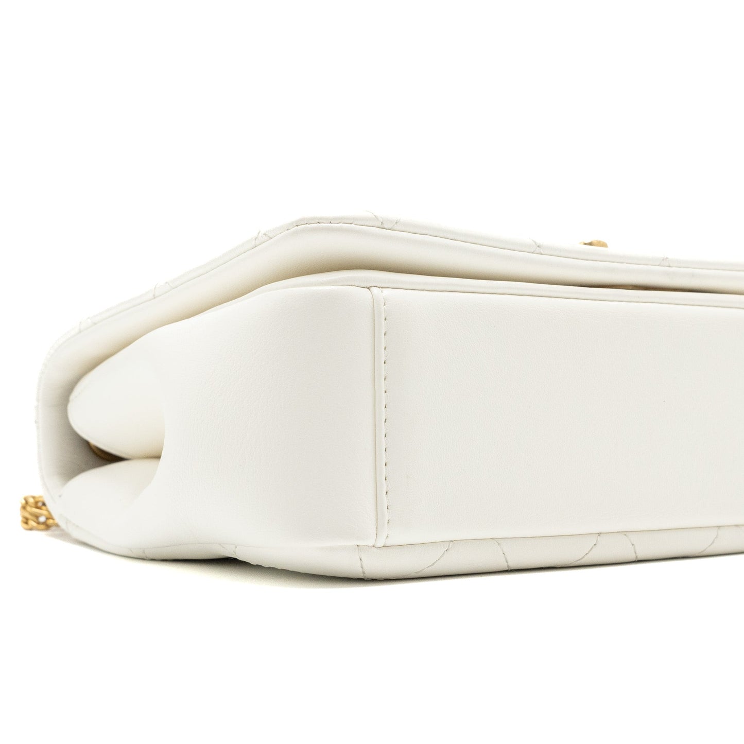 Chanel Flap Bag with Detailed CC Logo Calfskin White Brushed