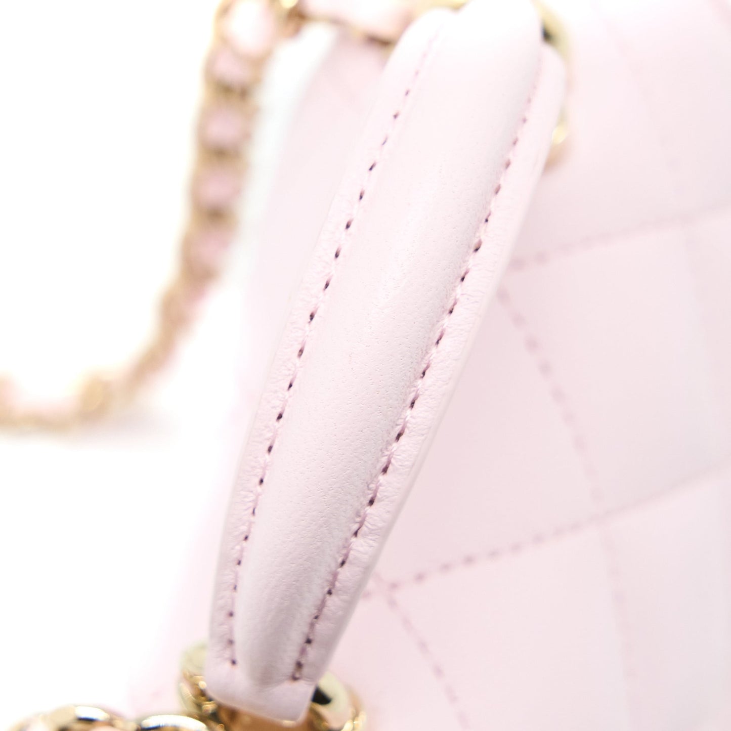 Chanel Top Handle Mini Flap Bag with Chain Lambskin Light Pink L