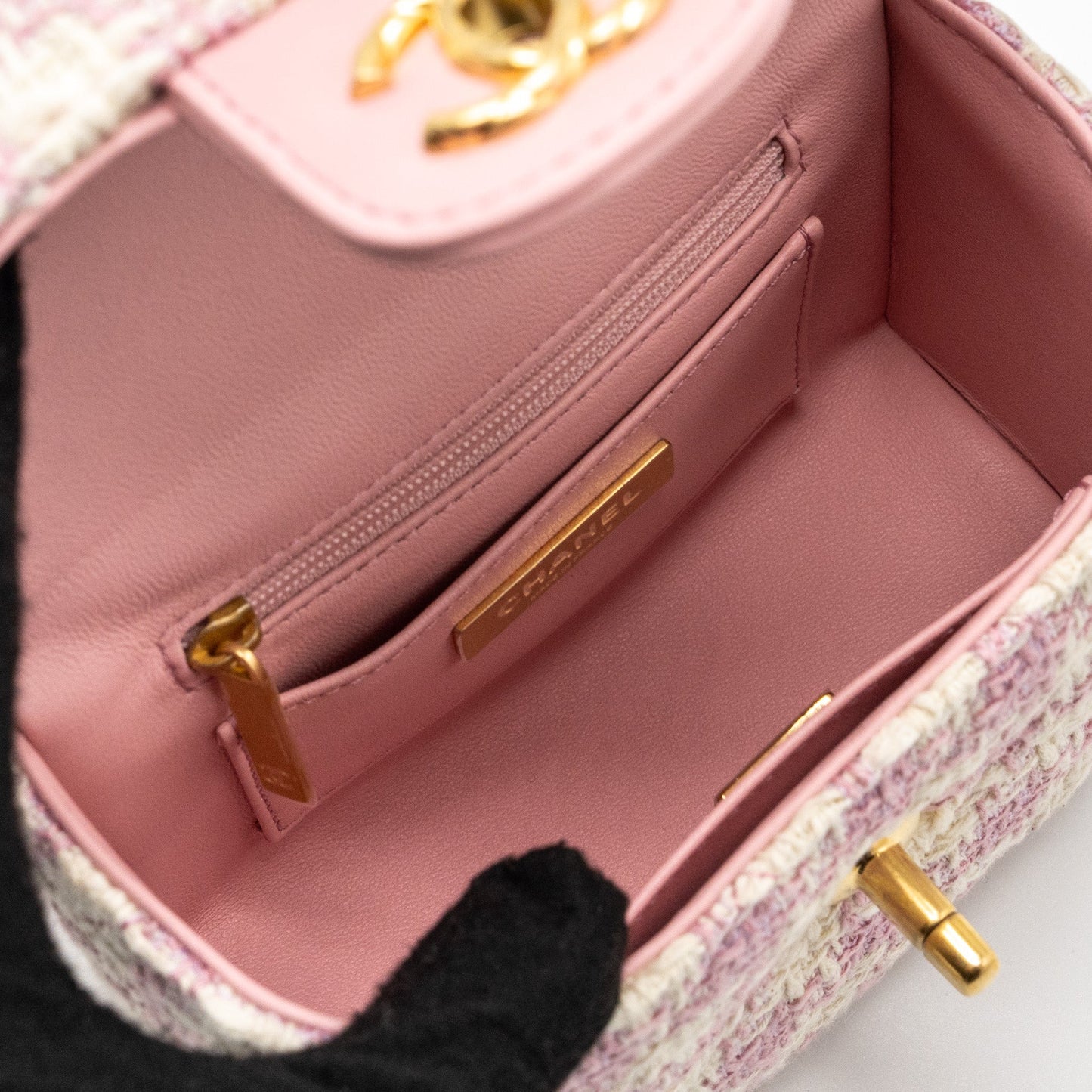 Chanel 23s Top Handle Small Vanity Case With Chain Tweed/lambskin Pink Brushed (Microchip)