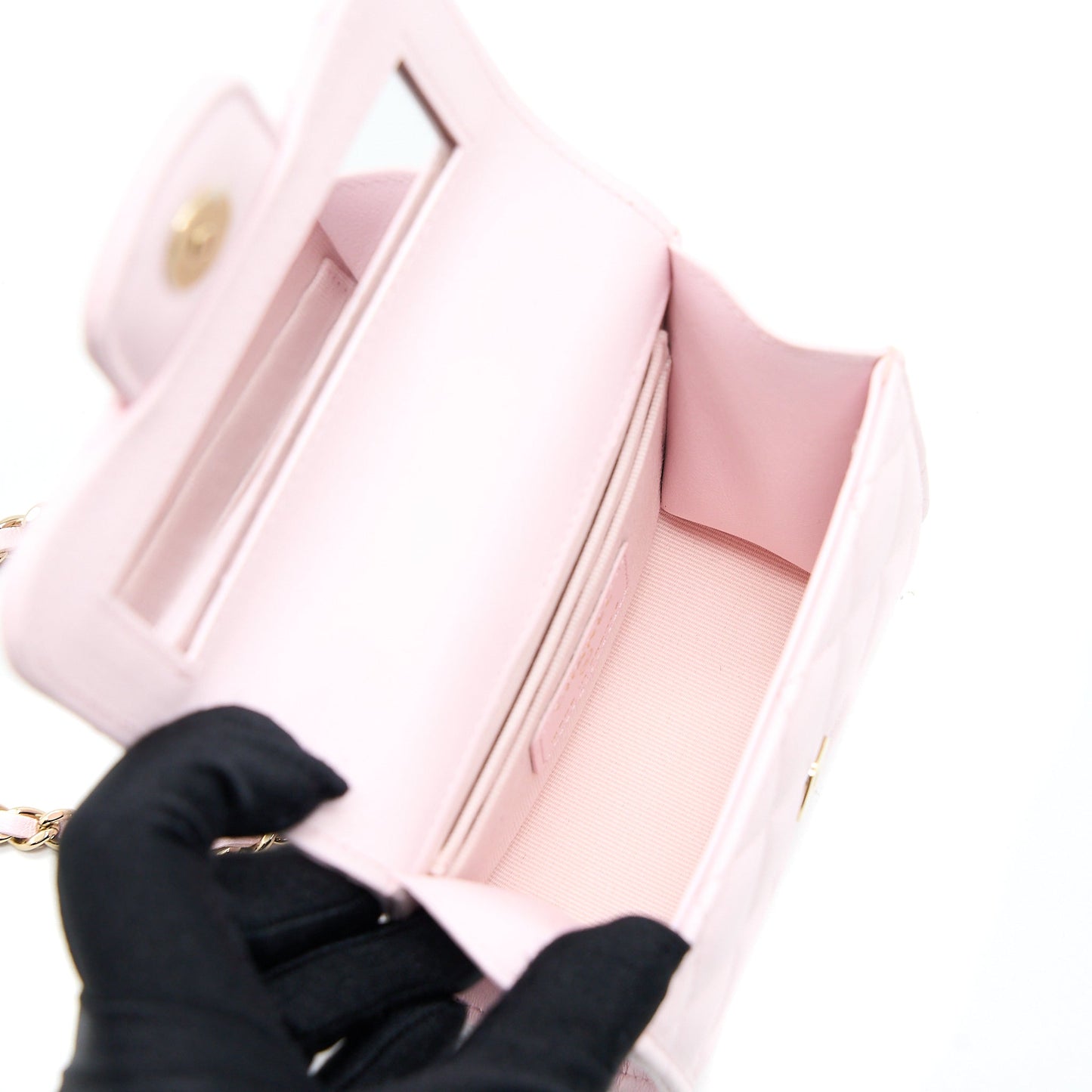 Chanel Top Handle Mini Flap Bag with Chain Lambskin Light Pink L