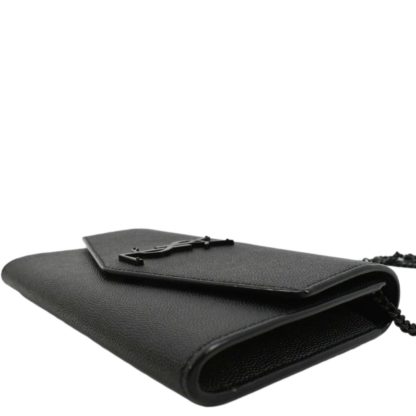 YVES SAINT LAURENT Uptown Gain De Poudre Embossed Leather Crossbody Chain Wallet Black