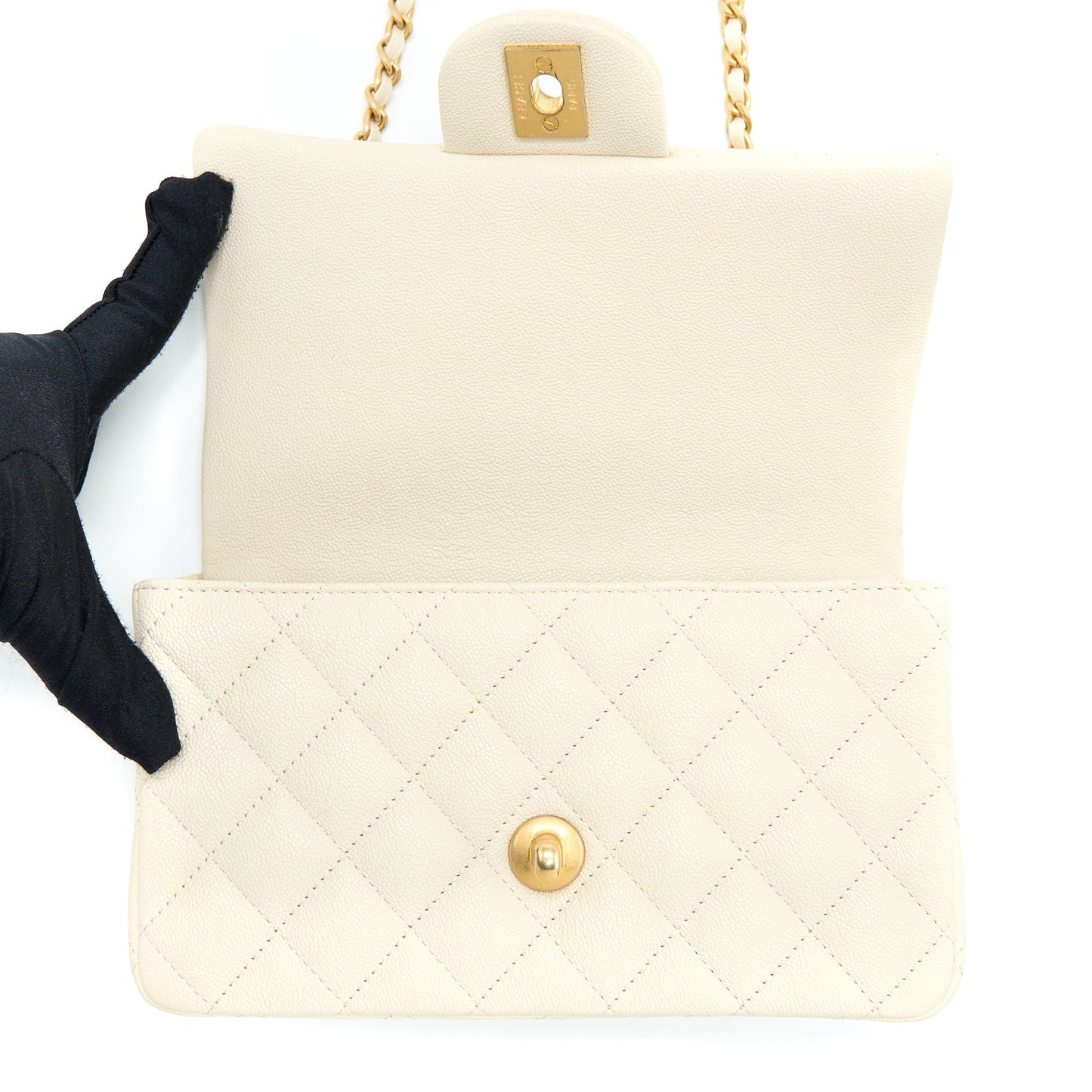 Chanel Top Handle Mini Rectangular Grained Calfskin Light Beige Brushed