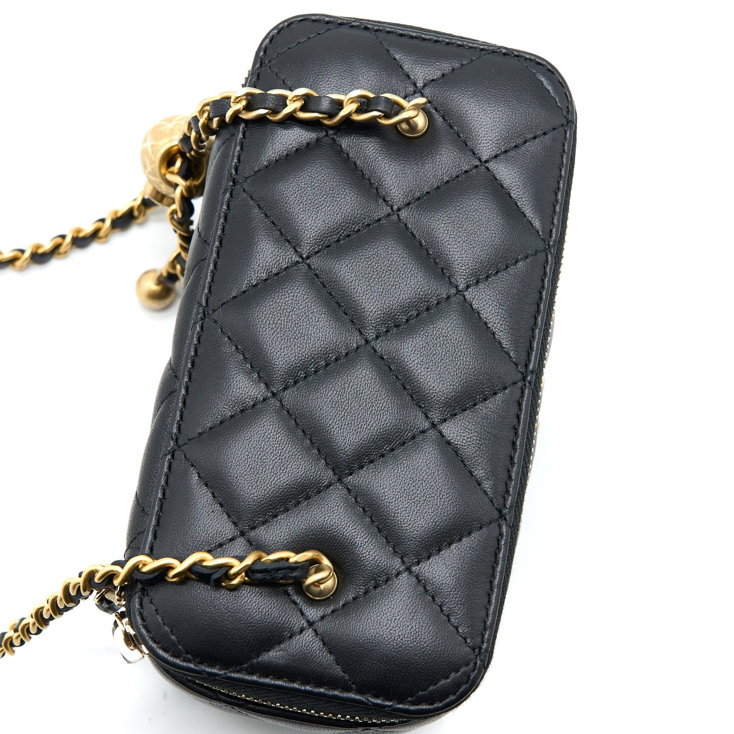 Chanel Pearl Crush Long Vanity Case Lambskin Black  (Microchip)