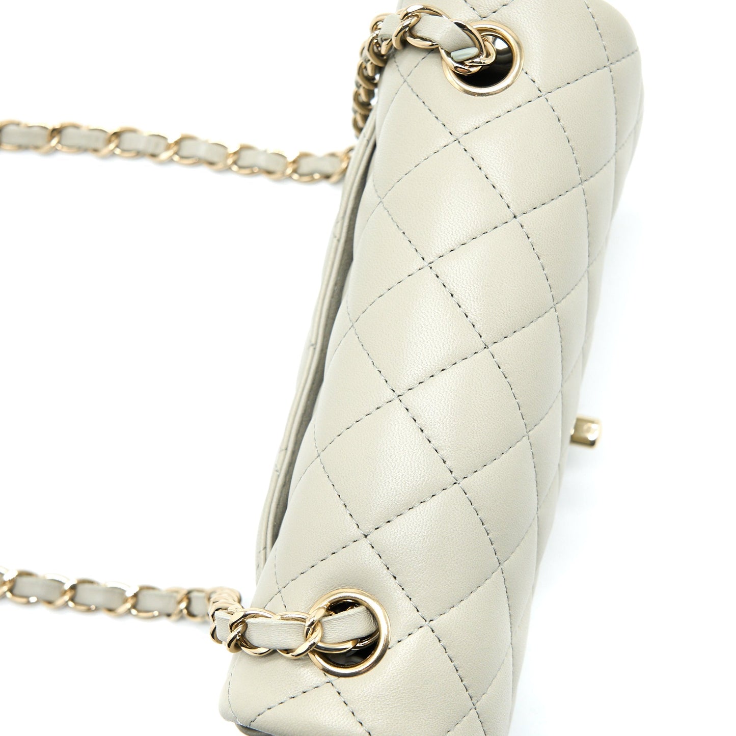 Chanel Mini Rectangular Flap Bag Lambskin Light Grey L (Microchip)