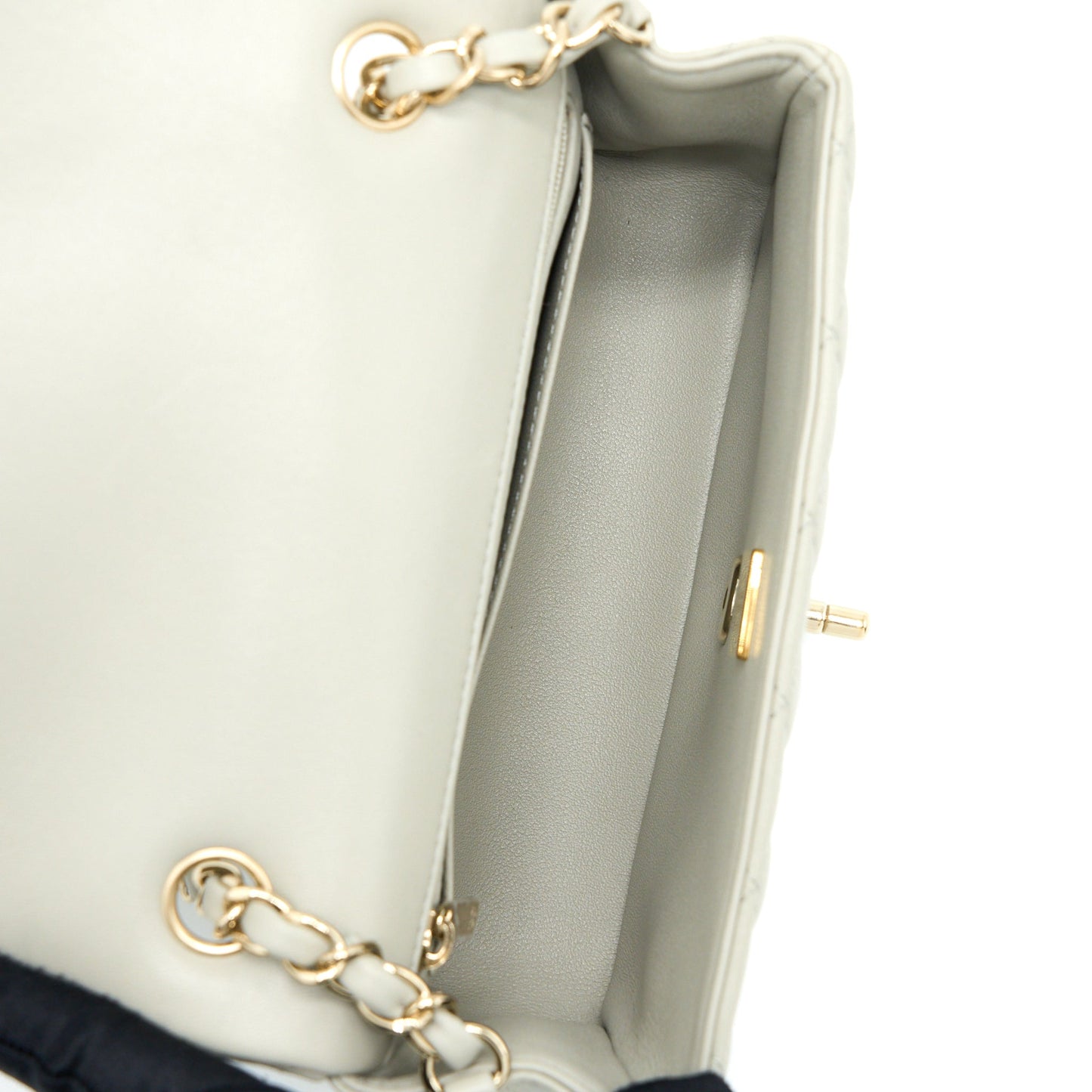 Chanel Mini Rectangular Flap Bag Lambskin Light Grey L (Microchip)