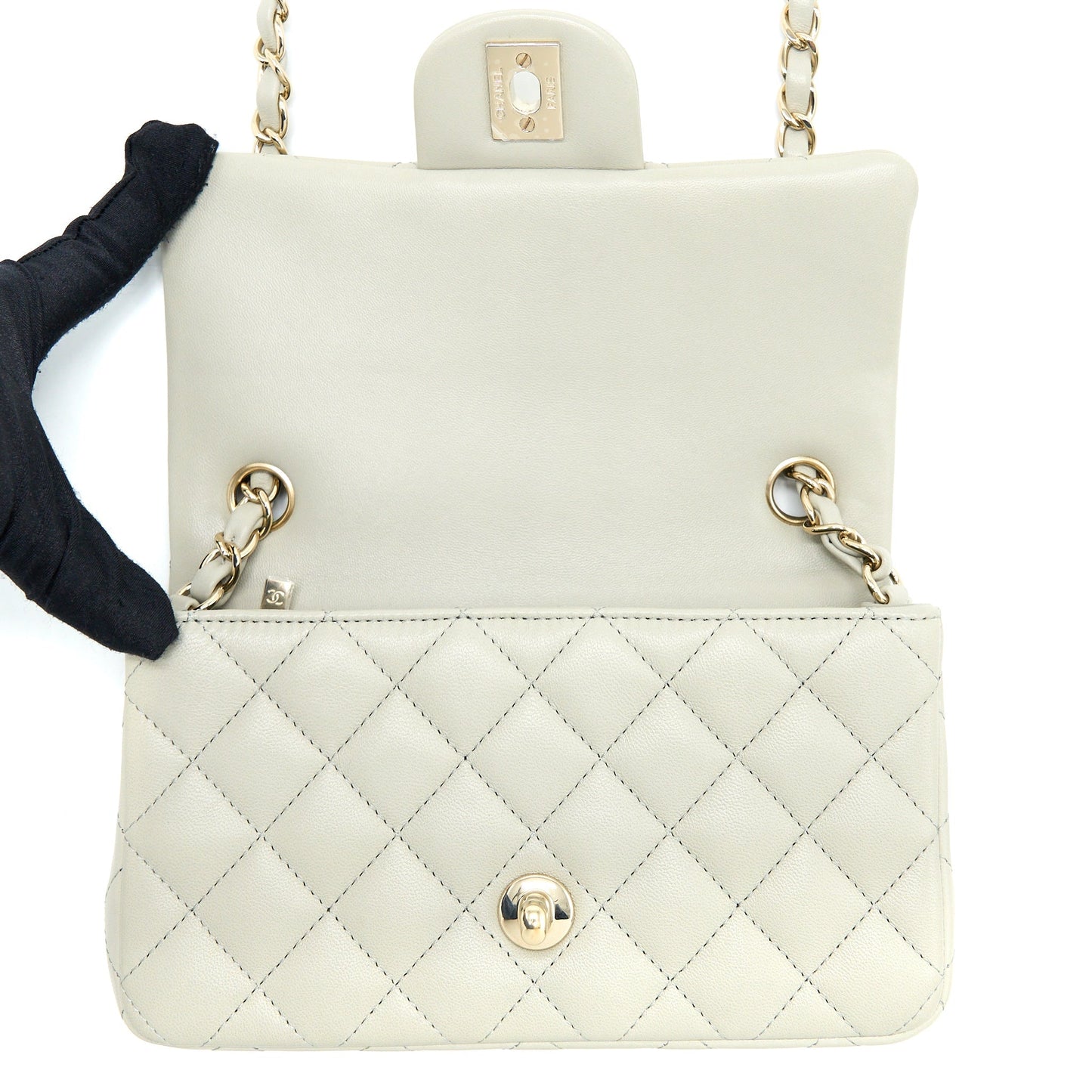 Chanel Mini Rectangular Flap Bag Lambskin Light Grey L (Microchip)