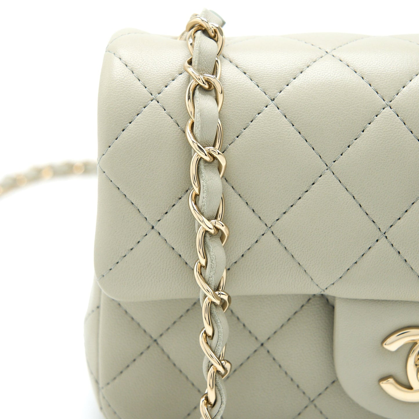 Chanel Mini Rectangular Flap Bag Lambskin Light Grey L (Microchip)