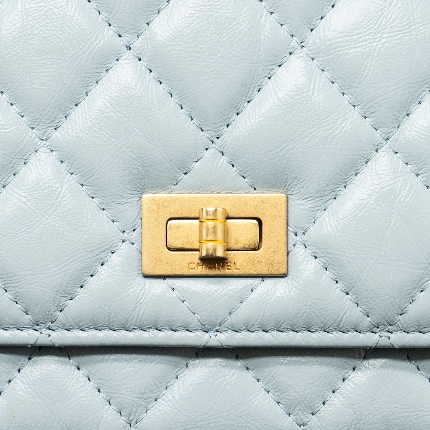Chanel 2.55 Reissue Wallet on Chain Aged Calfskin Light Blue Brushed  (Microchip)