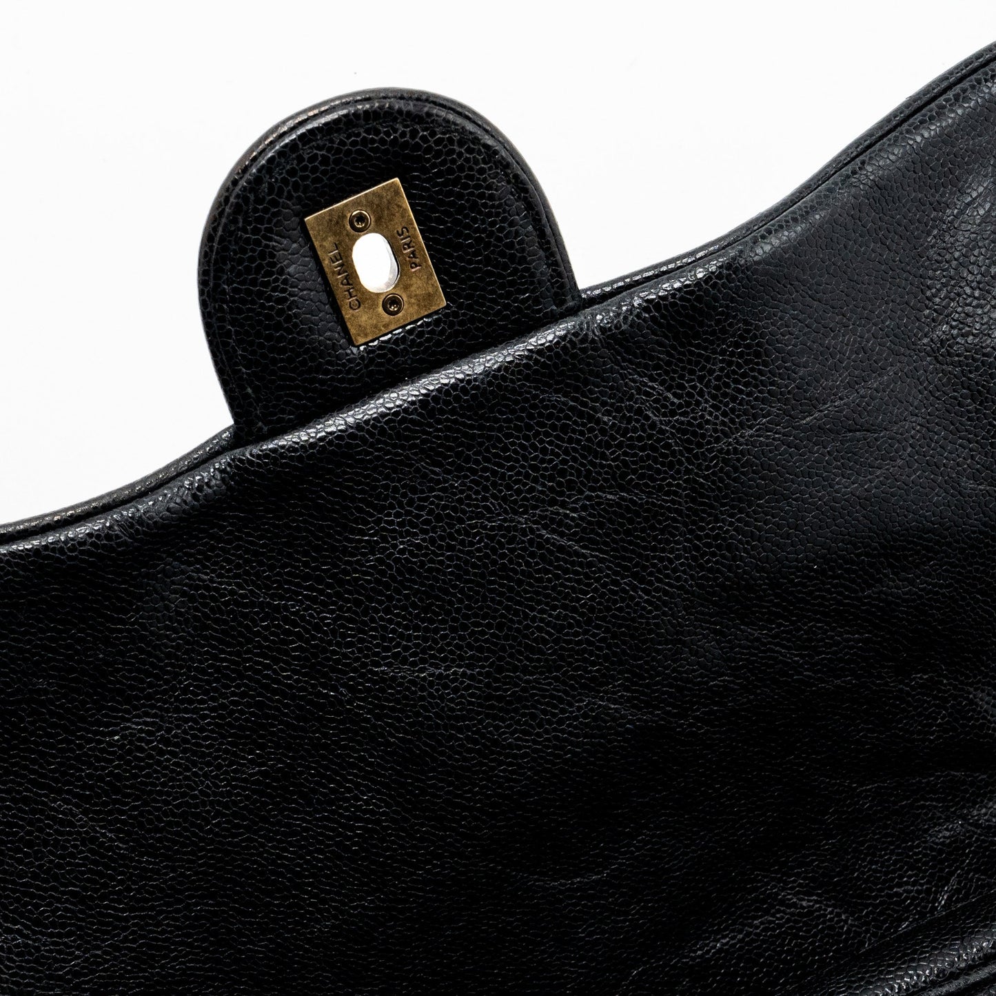 Chanel Large Flap Bag Grained Calfskin Black Brushed
