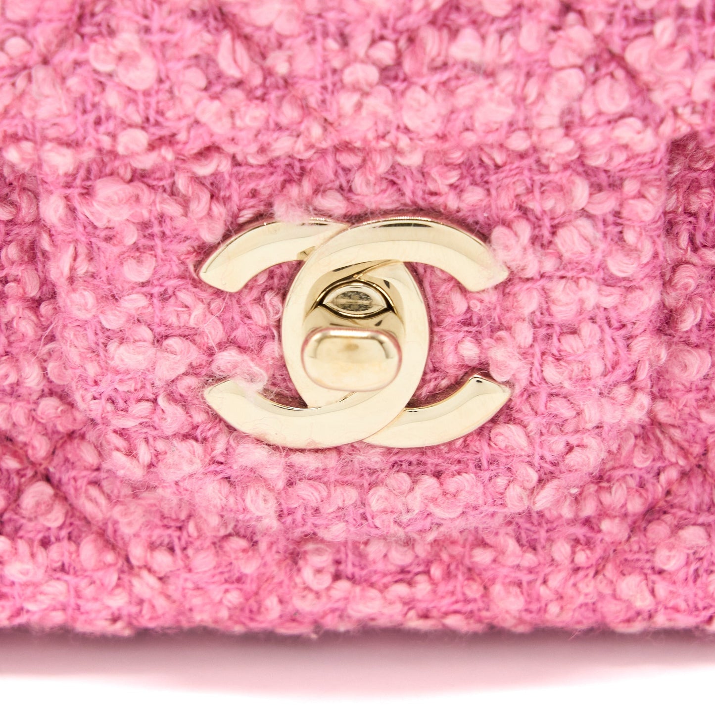 Chanel Mini Rectangular Flap Bag Tweed Pink L (Microchip)