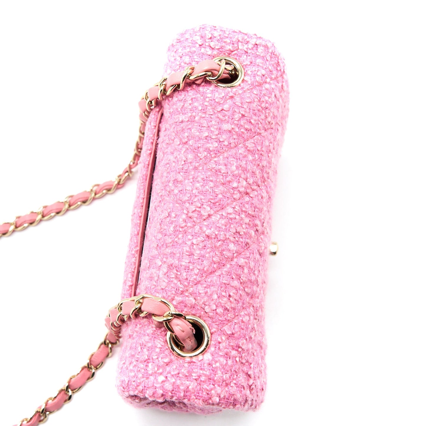 Chanel Mini Rectangular Flap Bag Tweed Pink L (Microchip)
