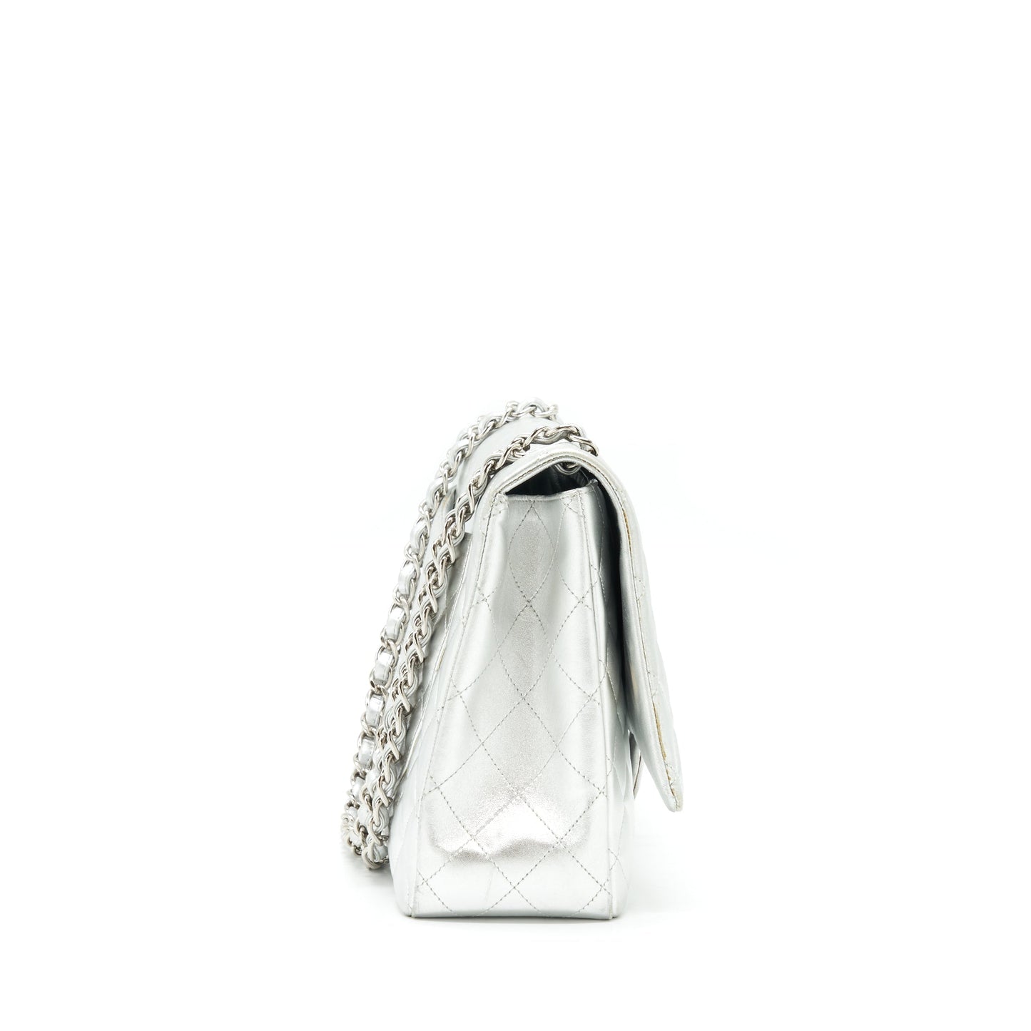 Chanel Maxi Classic Double Flap Bag Lambskin Sliver