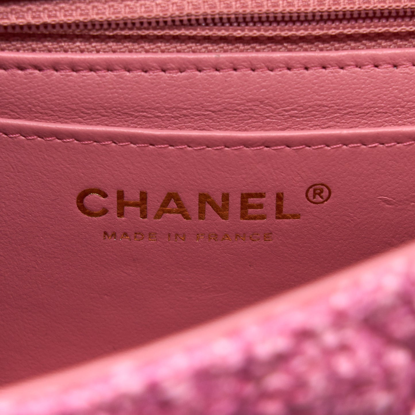 Chanel Mini Rectangular Flap Bag Tweed Pink L (Microchip)