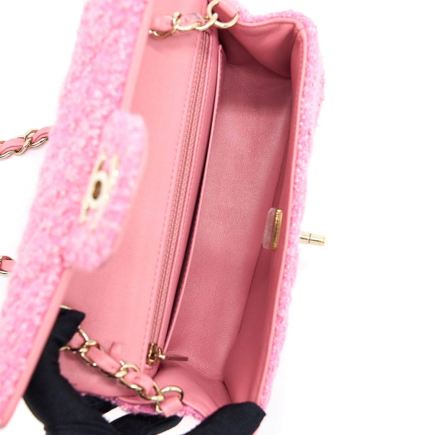 Chanel Mini Rectangular Flap Bag Tweed Pink L (Microchip)