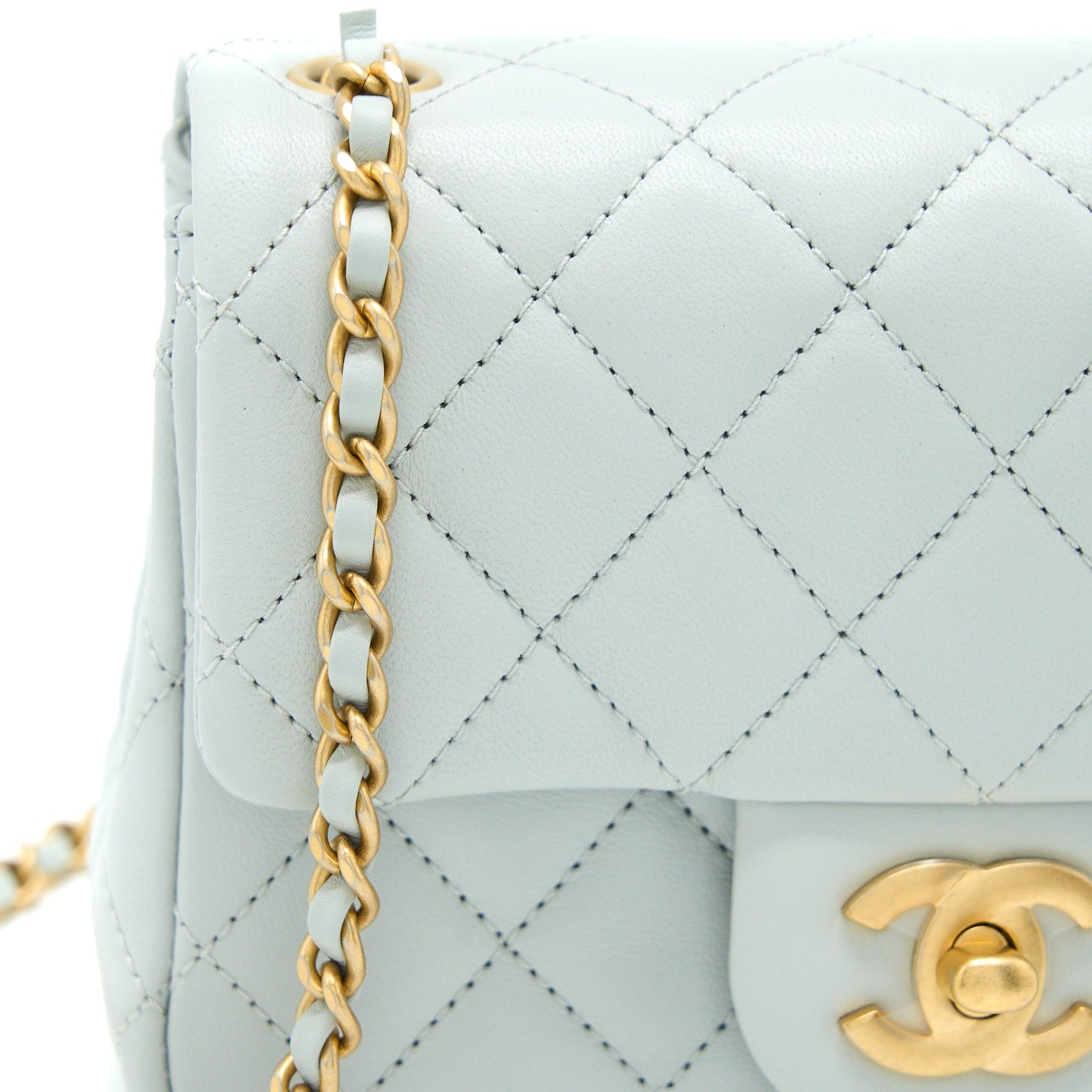 Chanel 23C Pearl Crush Mini Square Lambskin Light Grey  (Microchip)
