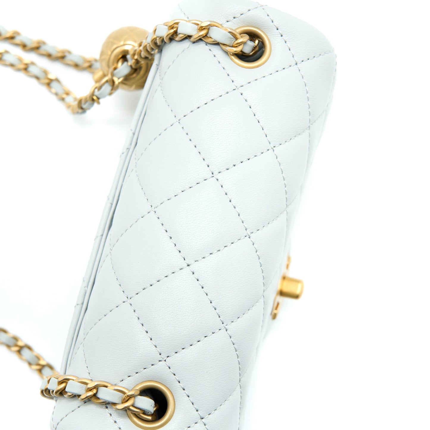 Chanel 23C Pearl Crush Mini Square Lambskin Light Grey  (Microchip)