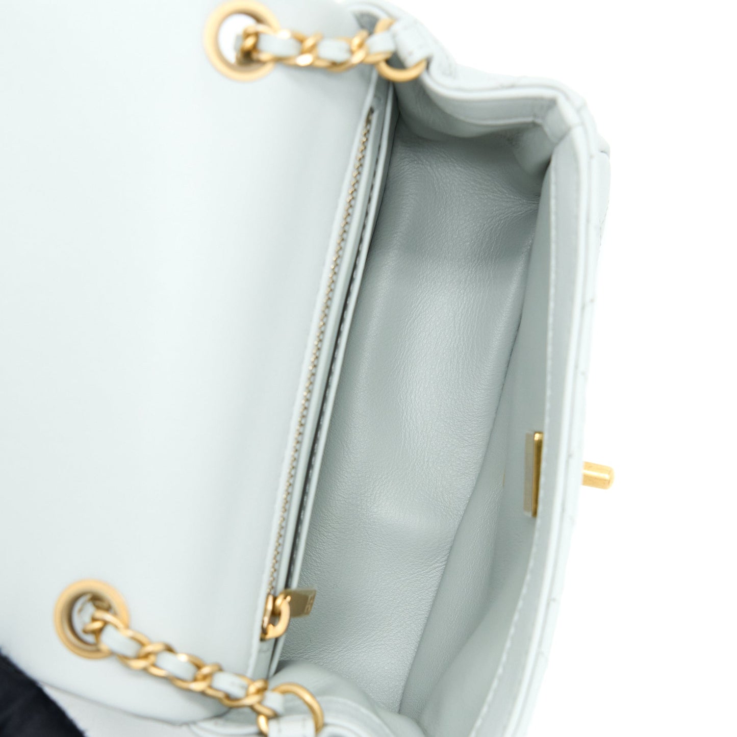 Chanel 23C Pearl Crush Mini Square Lambskin Light Grey  (Microchip)