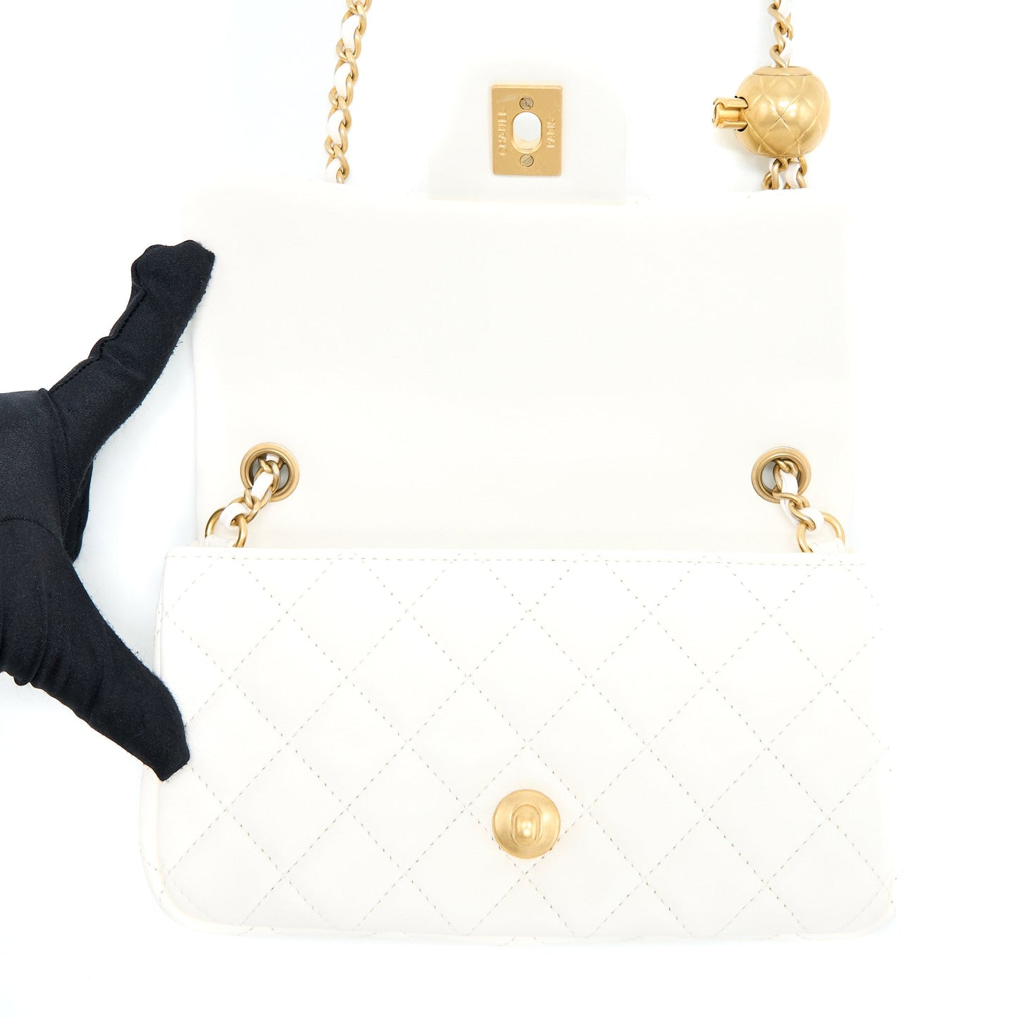Chanel Pearl Crush Mini Rectangular Lambskin White  (Microchip)