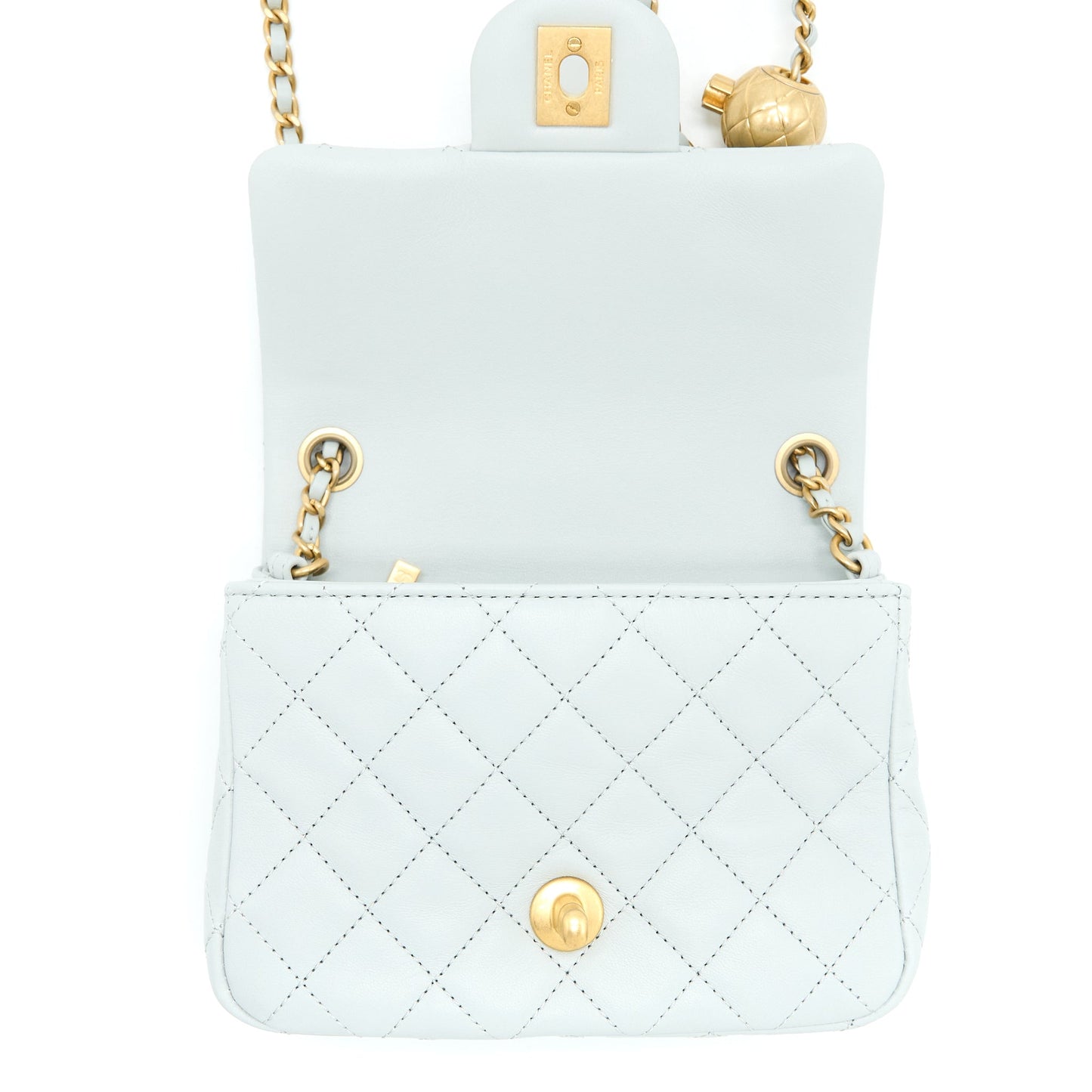Chanel 23C Pearl Crush Mini Square Lambskin Light Grey  (Microchip)