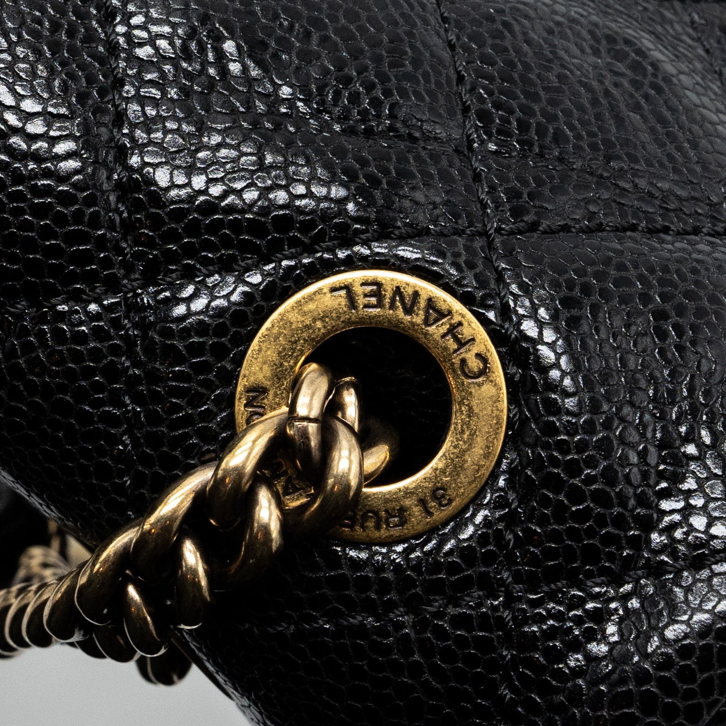 Chanel Large Flap Bag Grained Calfskin Black Brushed