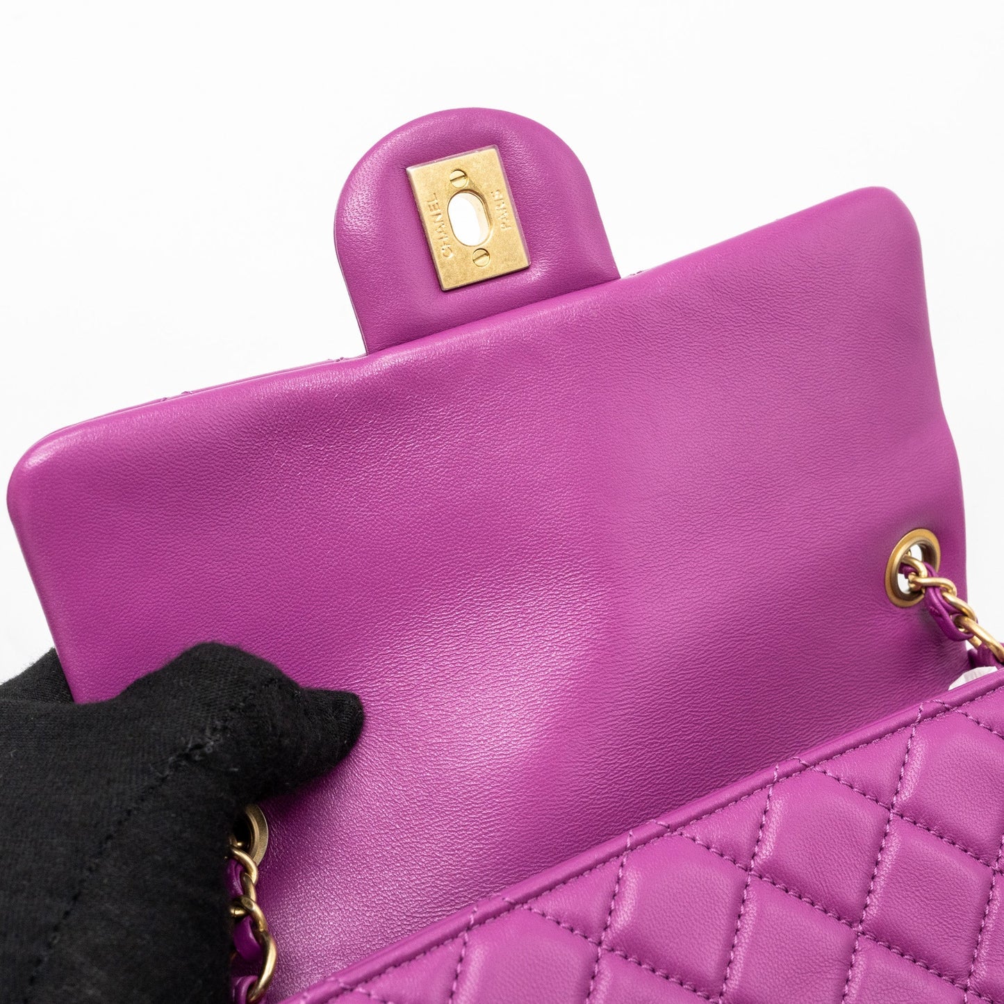 Chanel pearl crush mini rectangular flap bag lambskin purple