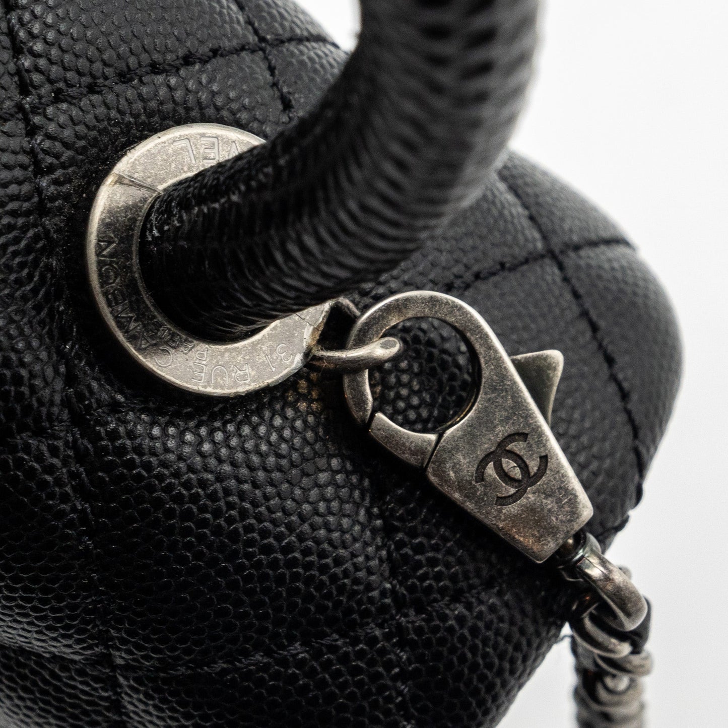 Chanel small coco handle caviar / lizard handle black ruthenium hardware