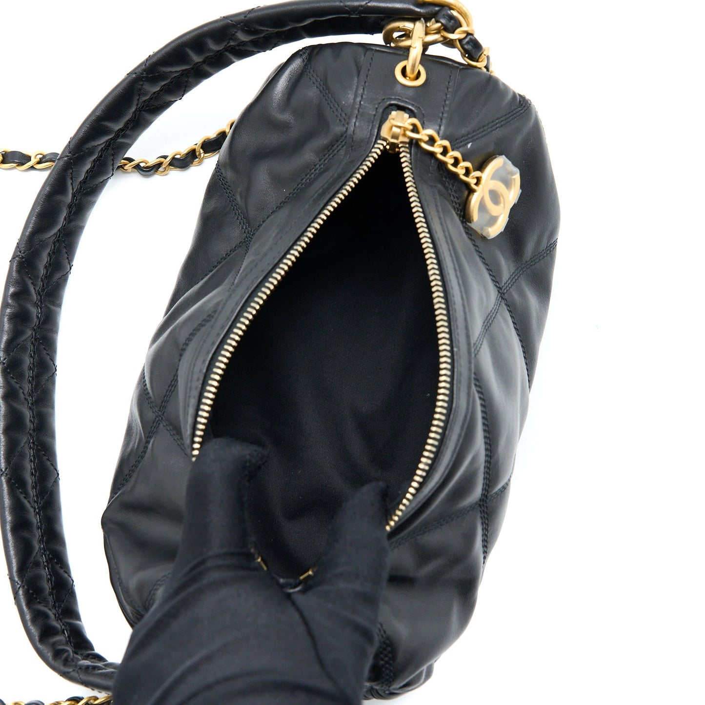 Chanel Mini Bowling Bag with Chain Lambskin Black Brushed  (Microchip)