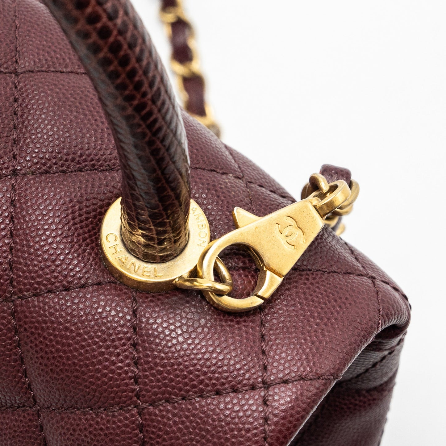 Chanel Medium Coco Handle With Lizard Handle Caviar Burgundy