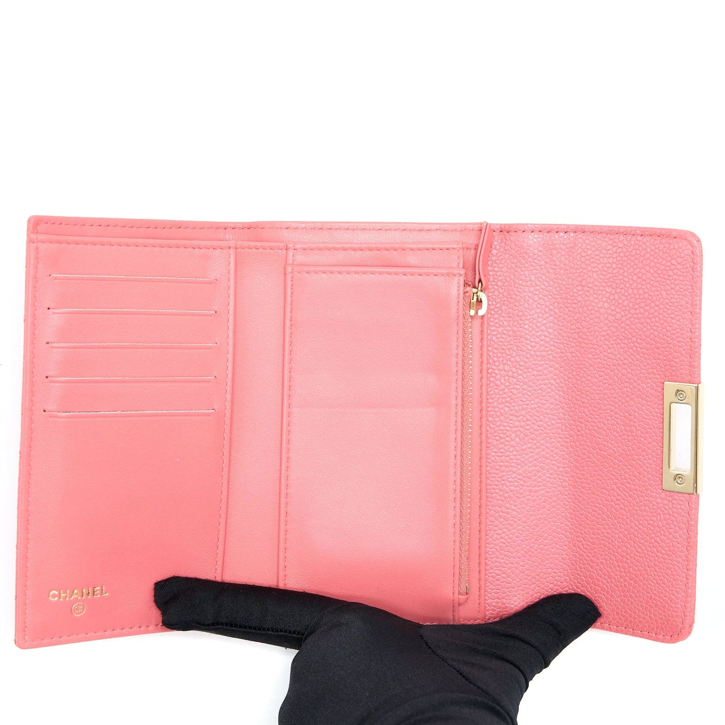 Chanel Flap Wallet Caviar Rose Pink L