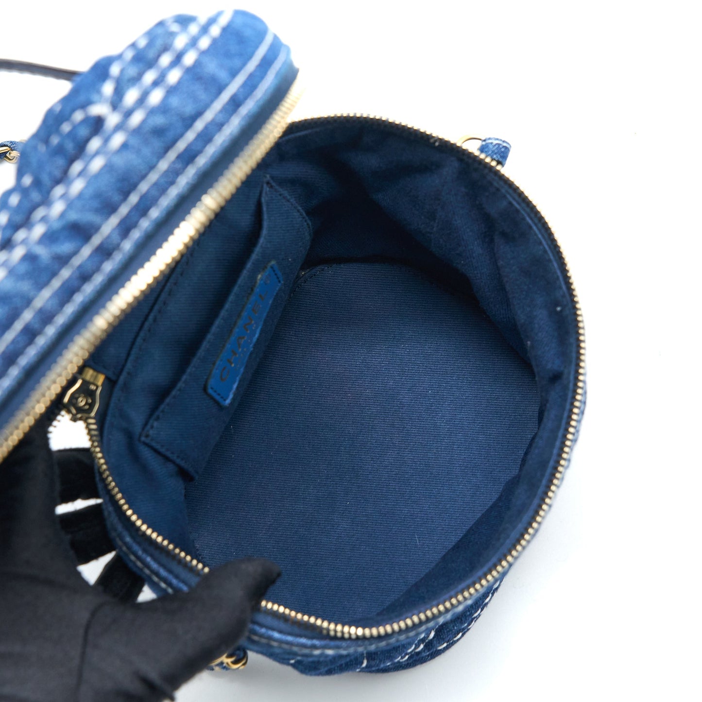 Chanel Top Handle Crossbody Vanity Case Denim Blue Brushed