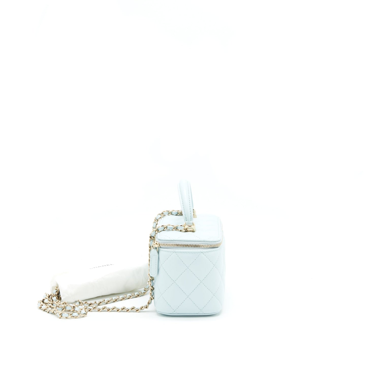 Chanel 21K Rectangular Top handle Vanity with Chain Baby Blue L