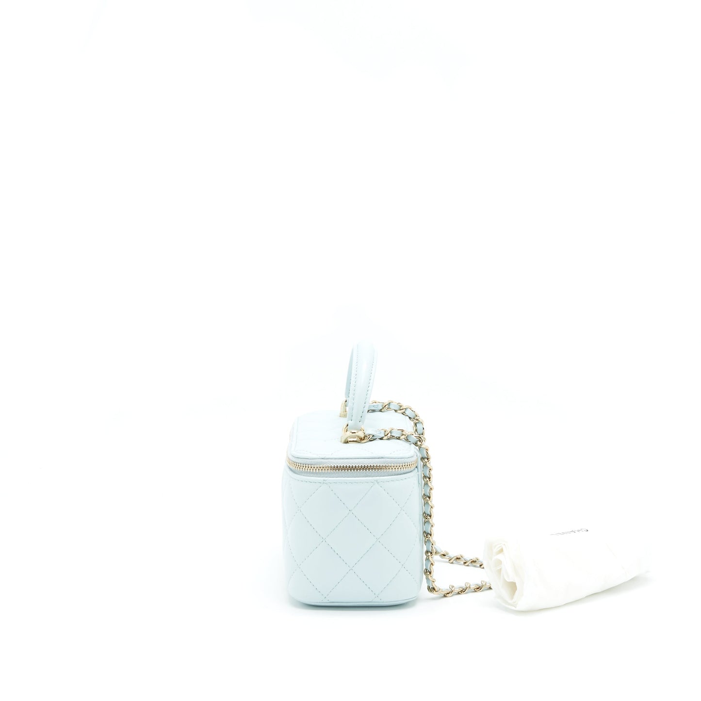 Chanel 21K Rectangular Top handle Vanity with Chain Baby Blue L