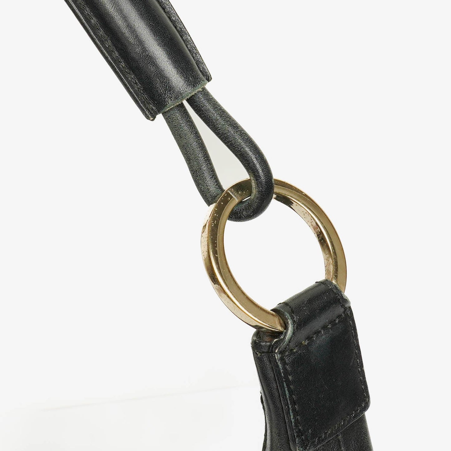Gucci Black Nylon Leather Braided Handle Ring Hobo Bag