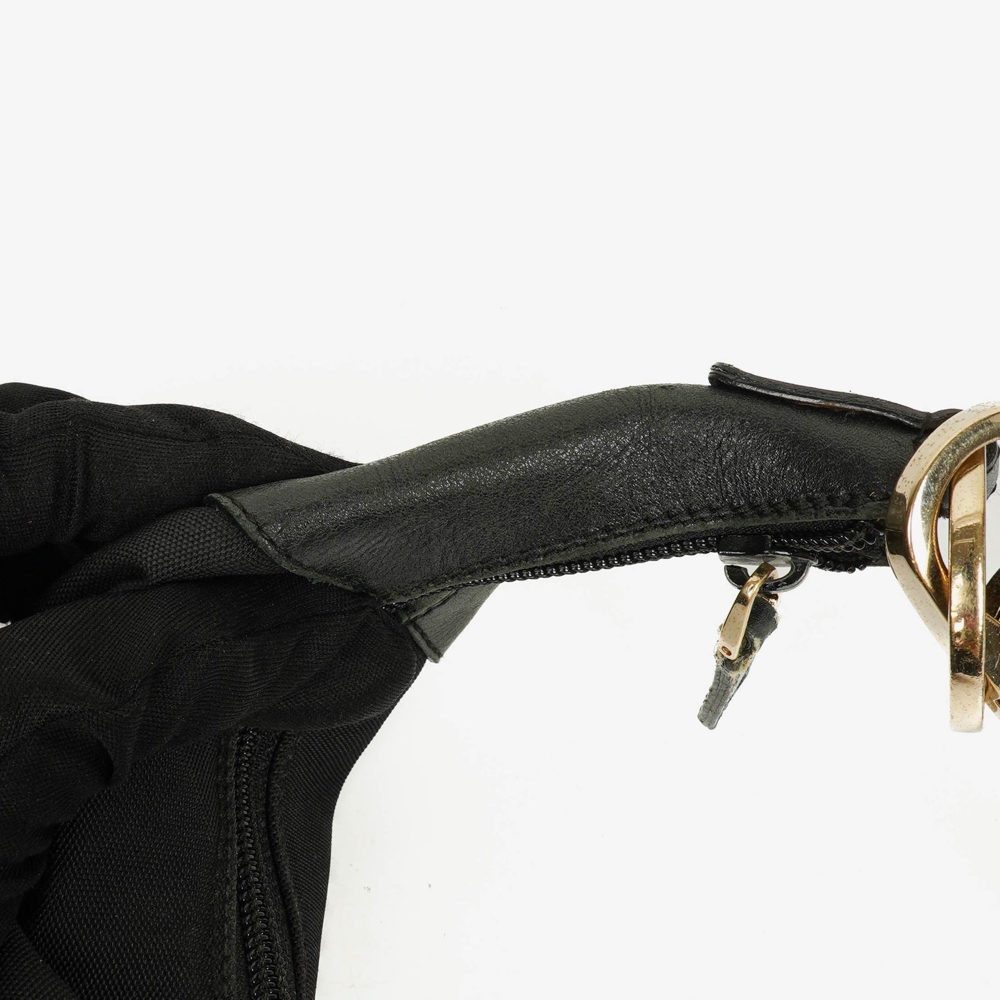 Gucci Black Nylon Leather Braided Handle Ring Hobo Bag