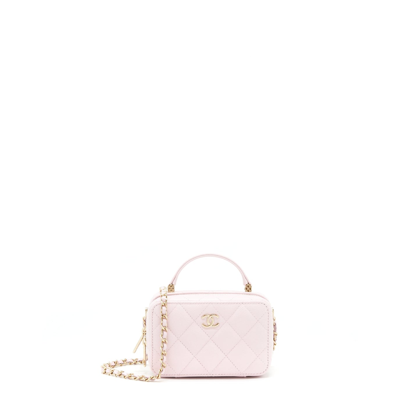 Chanel 22P Top Handle Mini Vanity With Chain Caviar Light Pink L