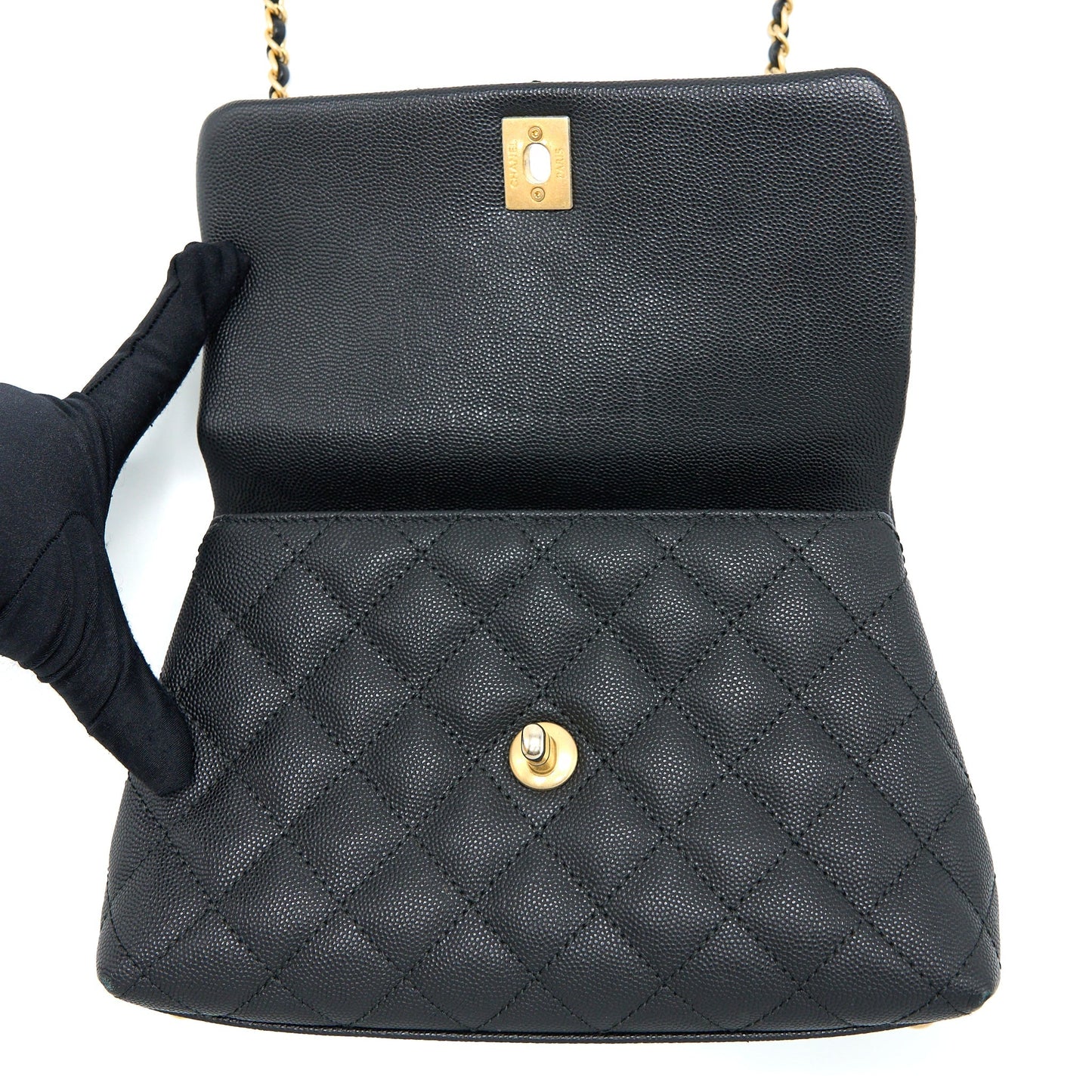Chanel Small Coco Handle Caviar With Lizard Handle Black