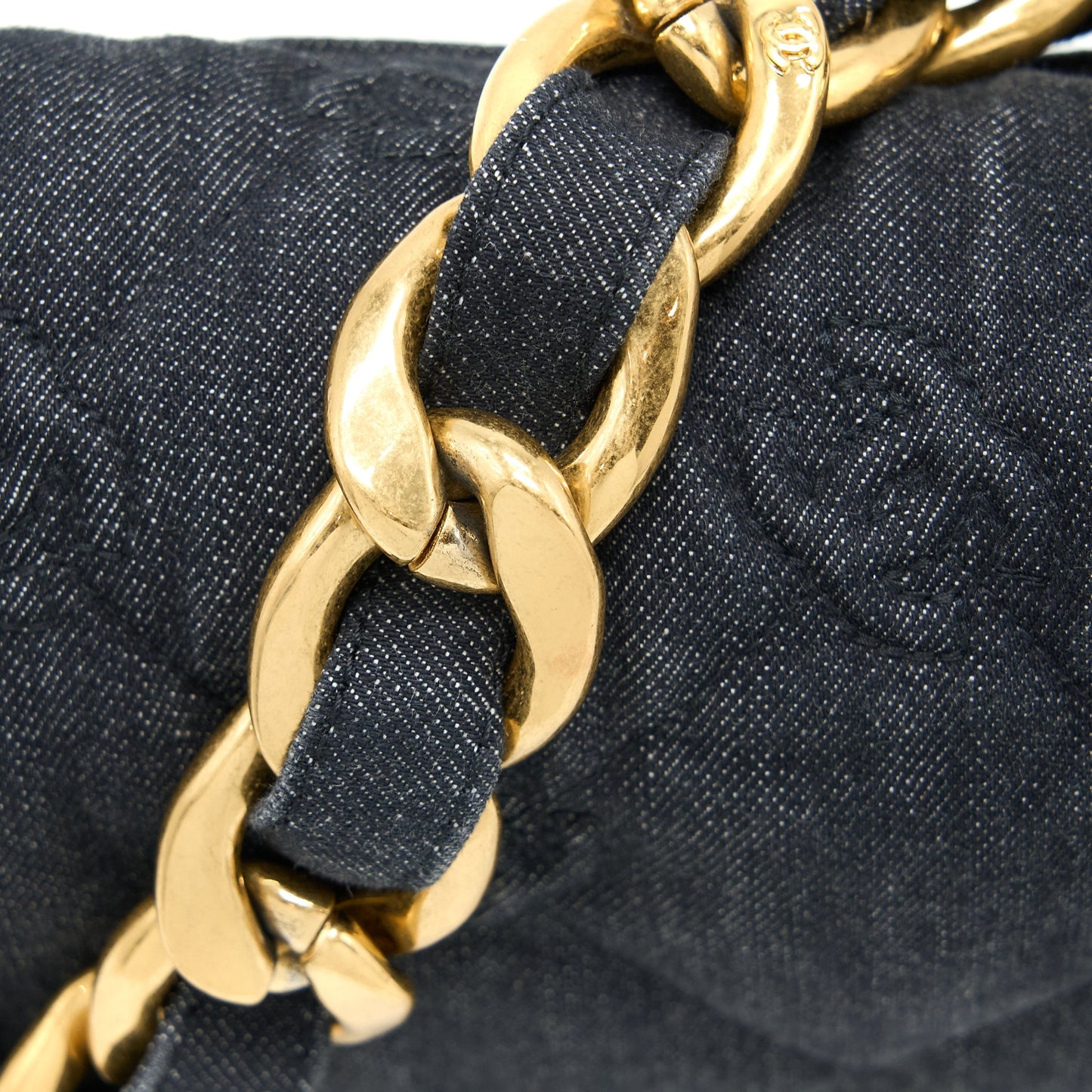 Chanel Flap Shoulder Bag with Giant Chain Denim Dark Blue Brushed  (Microchip)