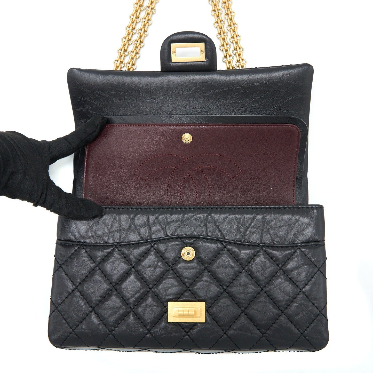 Chanel Small 2.55 Reissue Flap Bag Aged Calfskin Black Brushed  (Microchip)