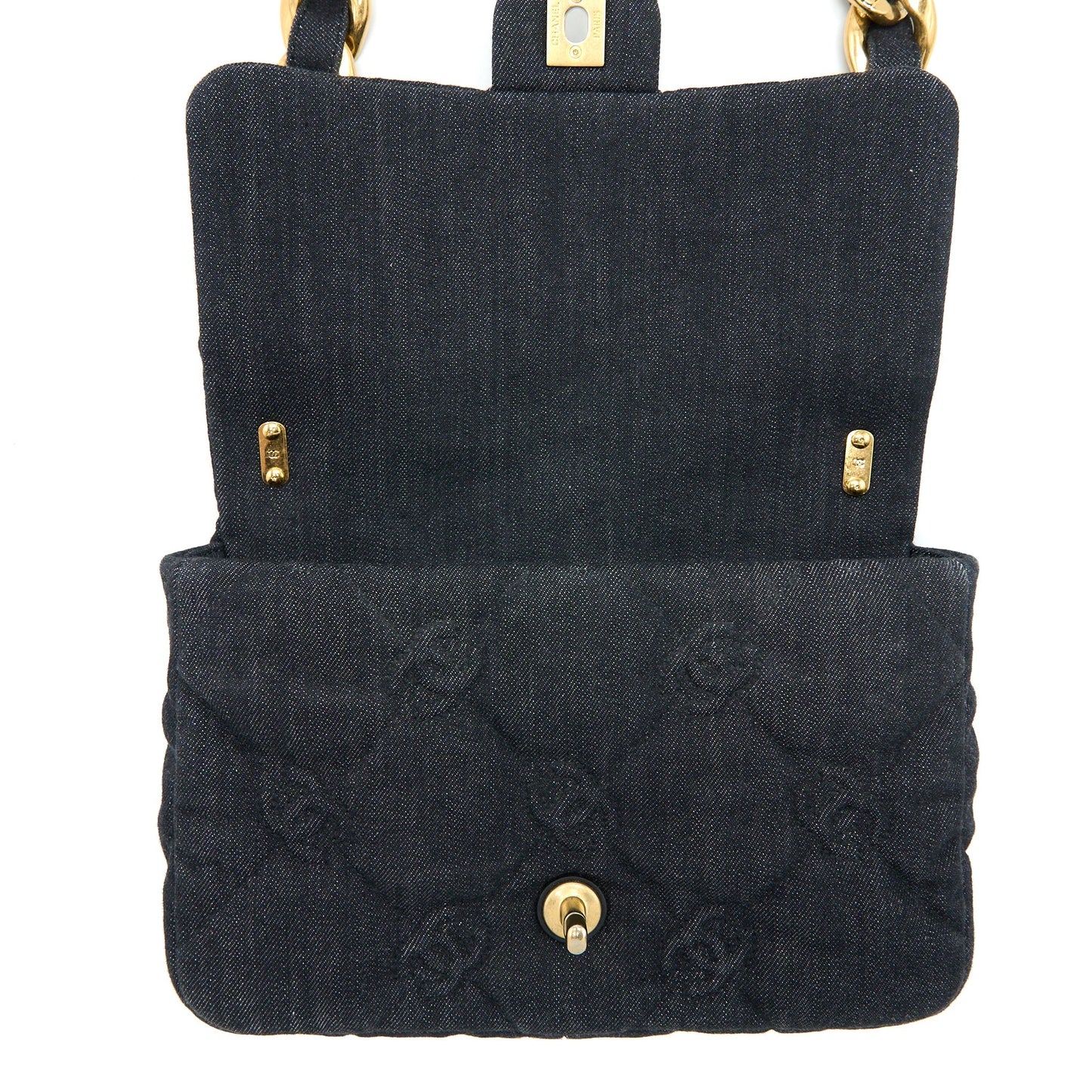 Chanel Flap Shoulder Bag with Giant Chain Denim Dark Blue Brushed  (Microchip)