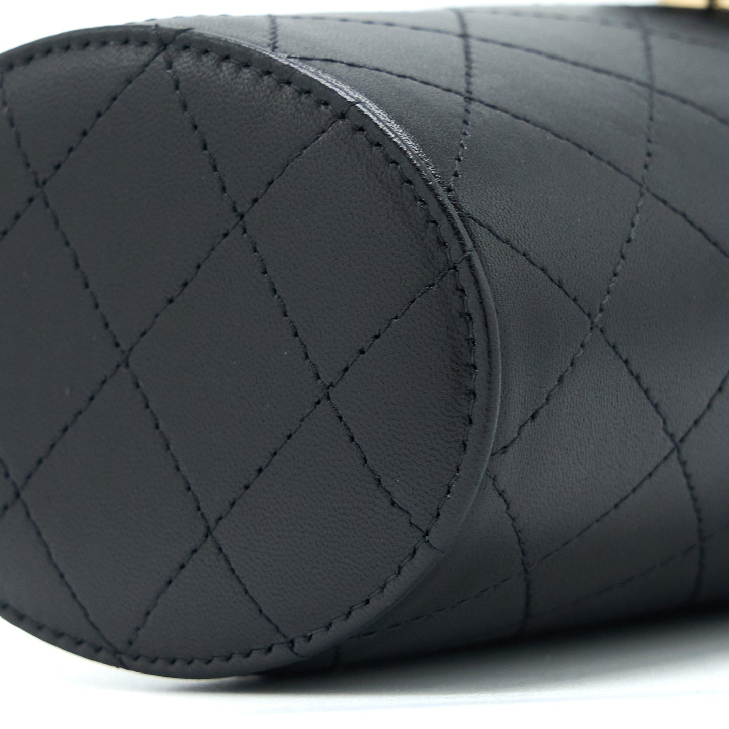 Chanel Round Vanity Case With Chain Lambskin Black L