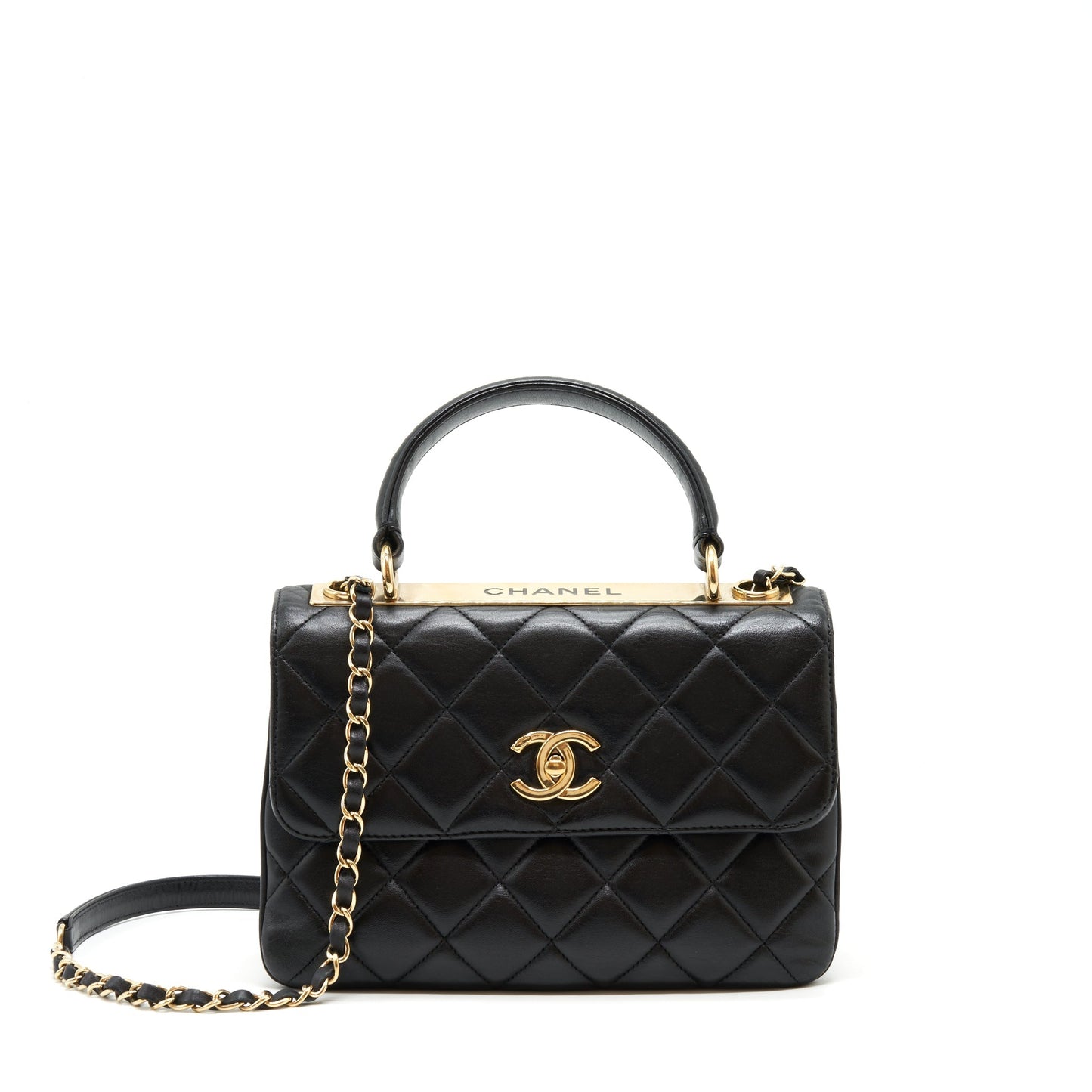 Chanel Small Trendy CC Flap Bag With Top Handle Lambskin Black L