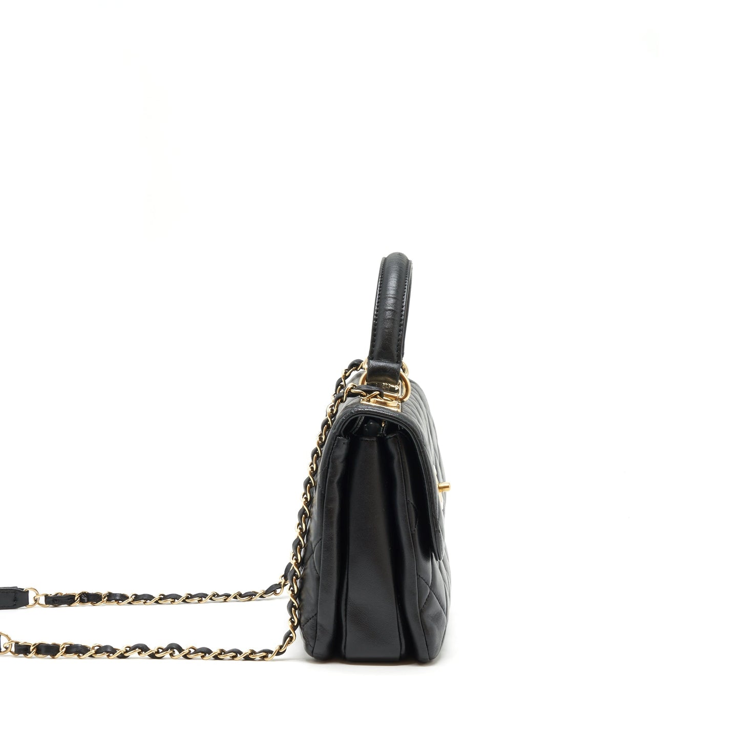Chanel Small Trendy CC Flap Bag With Top Handle Lambskin Black L