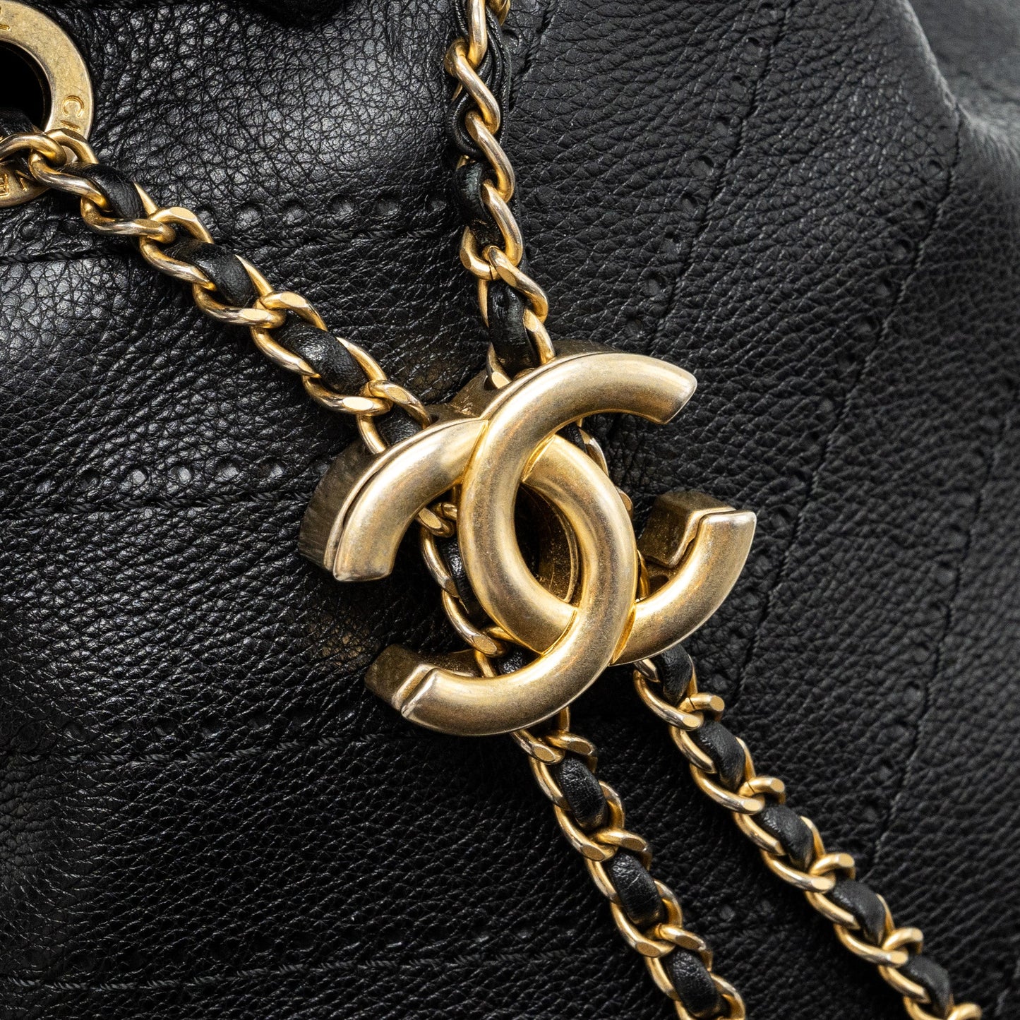 Chanel chevron bucket bag grained calfskin Black