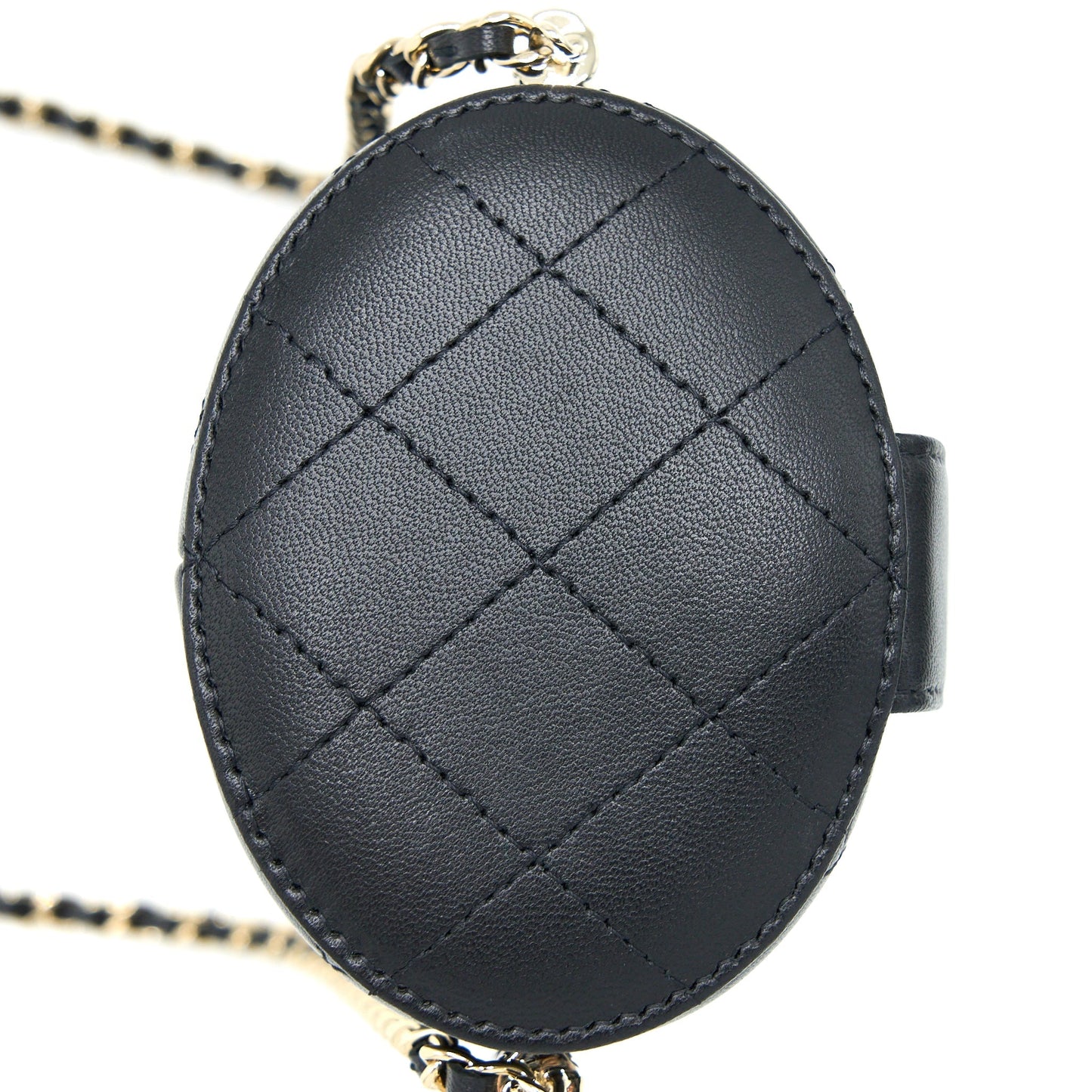 Chanel Round Vanity Case With Chain Lambskin Black L
